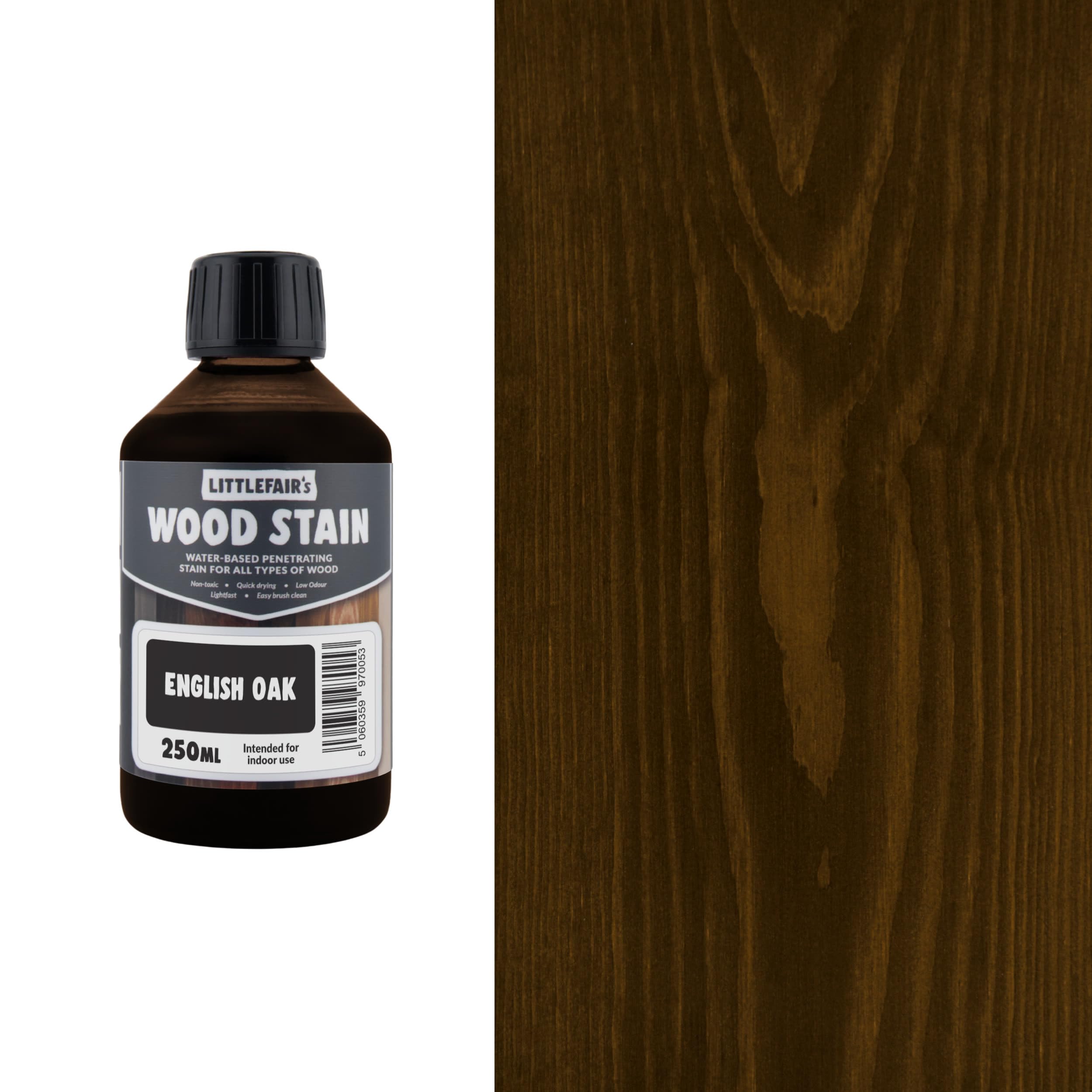 Littlefair'sWood Stain Water-Based - (English Oak) – Non-Toxic, Eco-Friendly & Quick Drying - Easy-to-Apply, Concentrated Formula for All Wood Types – 250ml