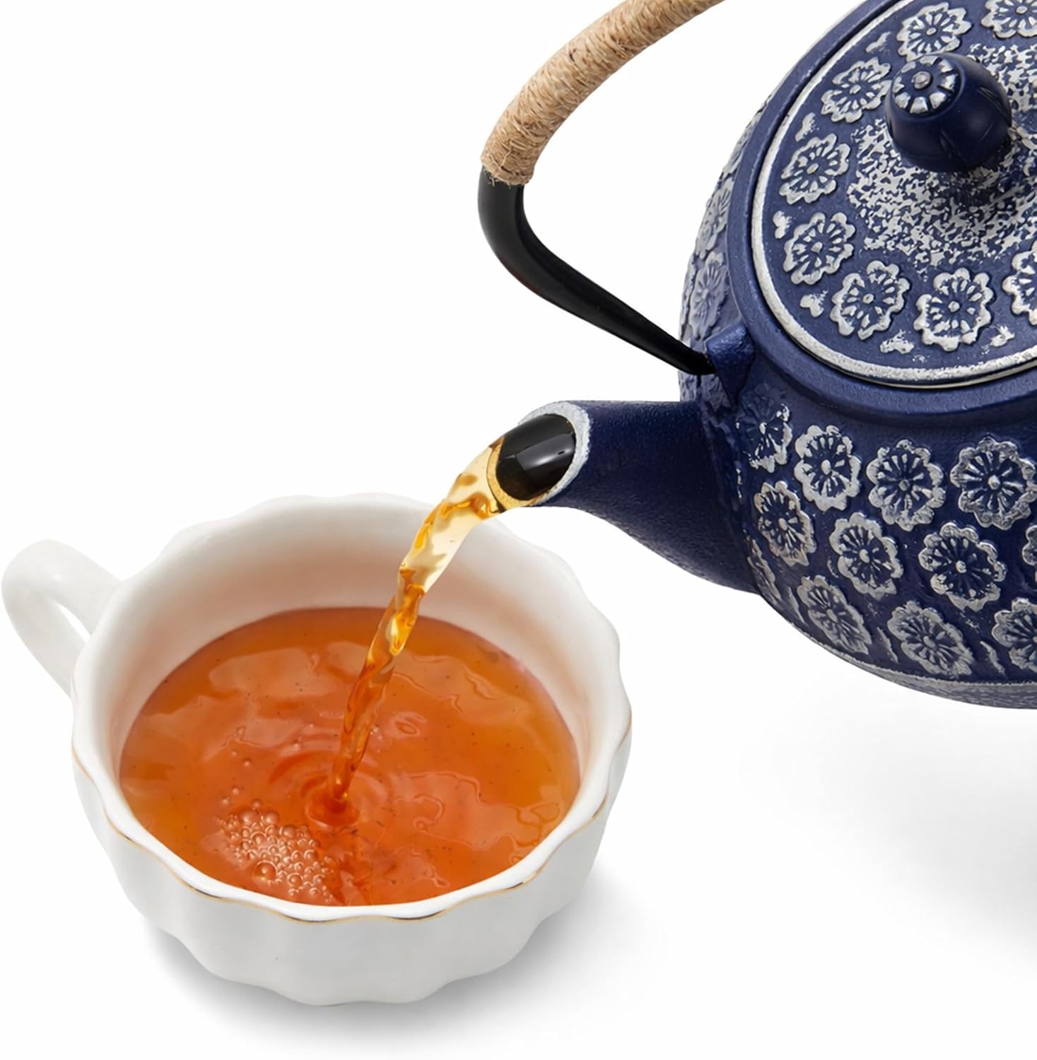 Juvale Japanese Cast Iron Teapot with Infuser & Stovetop Tea Kettle - 34 oz, Blue - Heat Retention, Removable Lid & Fold-Down Handle