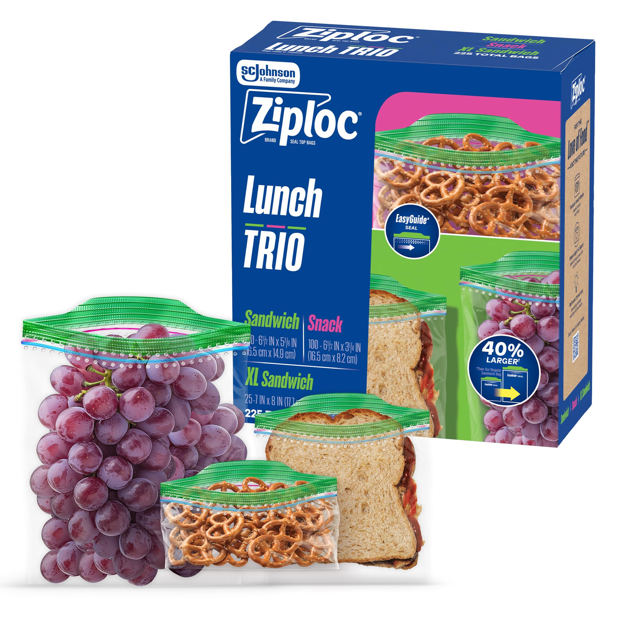 Amazon.com: Ziploc Lunch Trio Food Storage Bags Variety Pack, 225