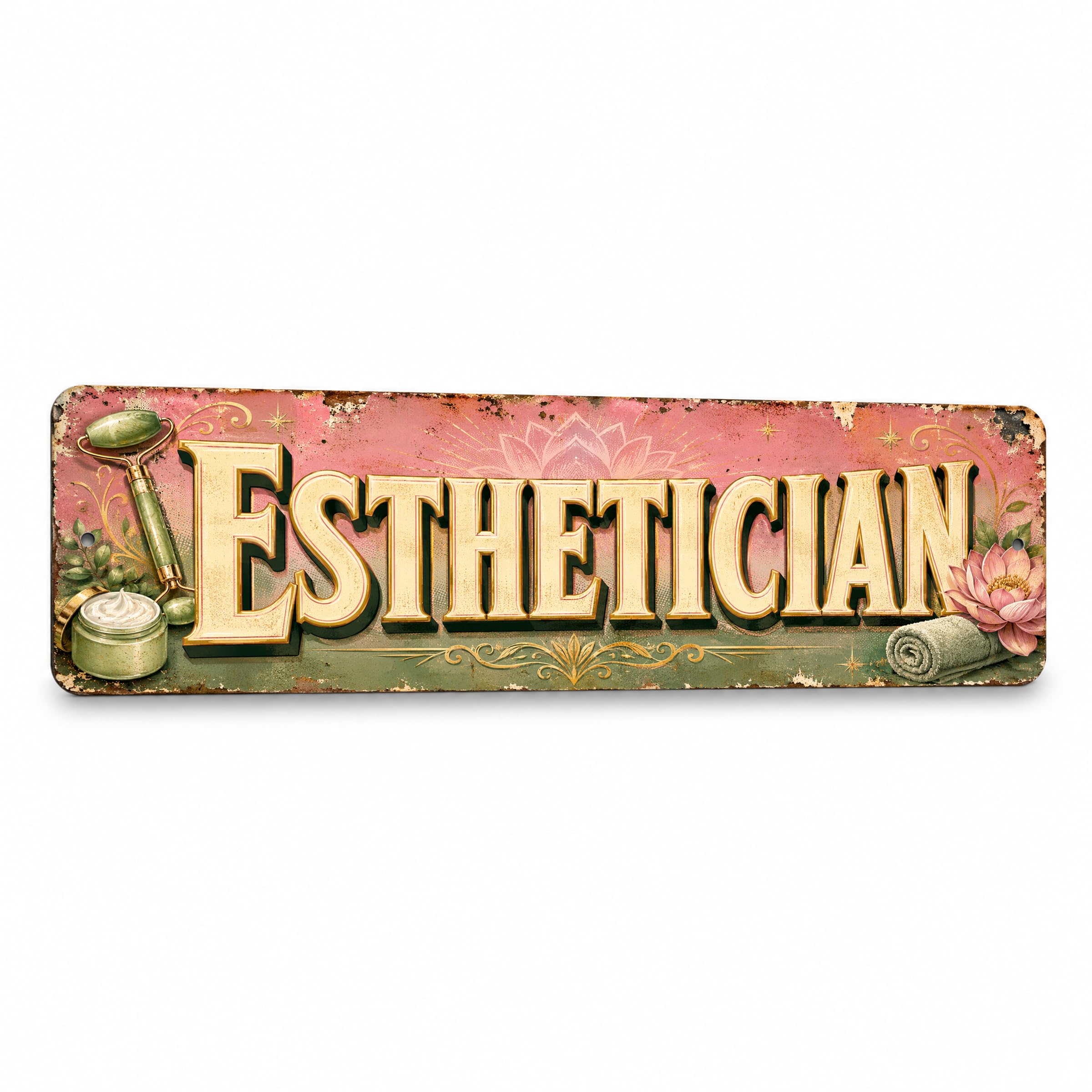 Esthetician Vintage Enamel Metal Sign — Salon Wall Decor