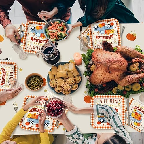 Miniatura 7 de Kit de suministros para fiestas temáticas de otoño, sirve 25 juego completo de vajilla desechable de cosecha de otoño - Incluye cena y platos,