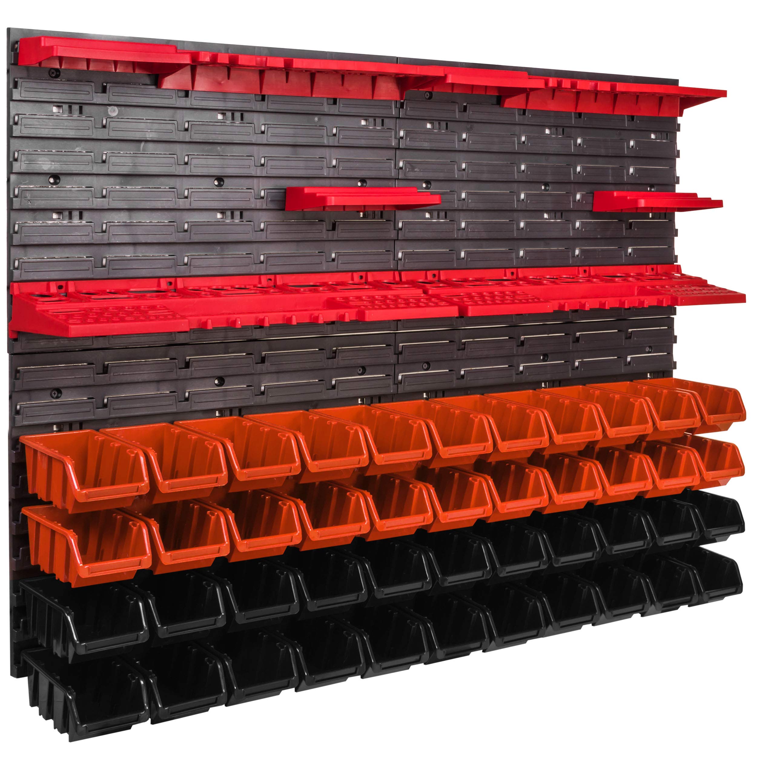 Botle Tool Wall, 230 x 78 mm, Stacking Boxes, Tool Holders, Wall Plate, Holder Rails, Hobby for Garage, Warehouse and Workshop, 84 Pieces, Red