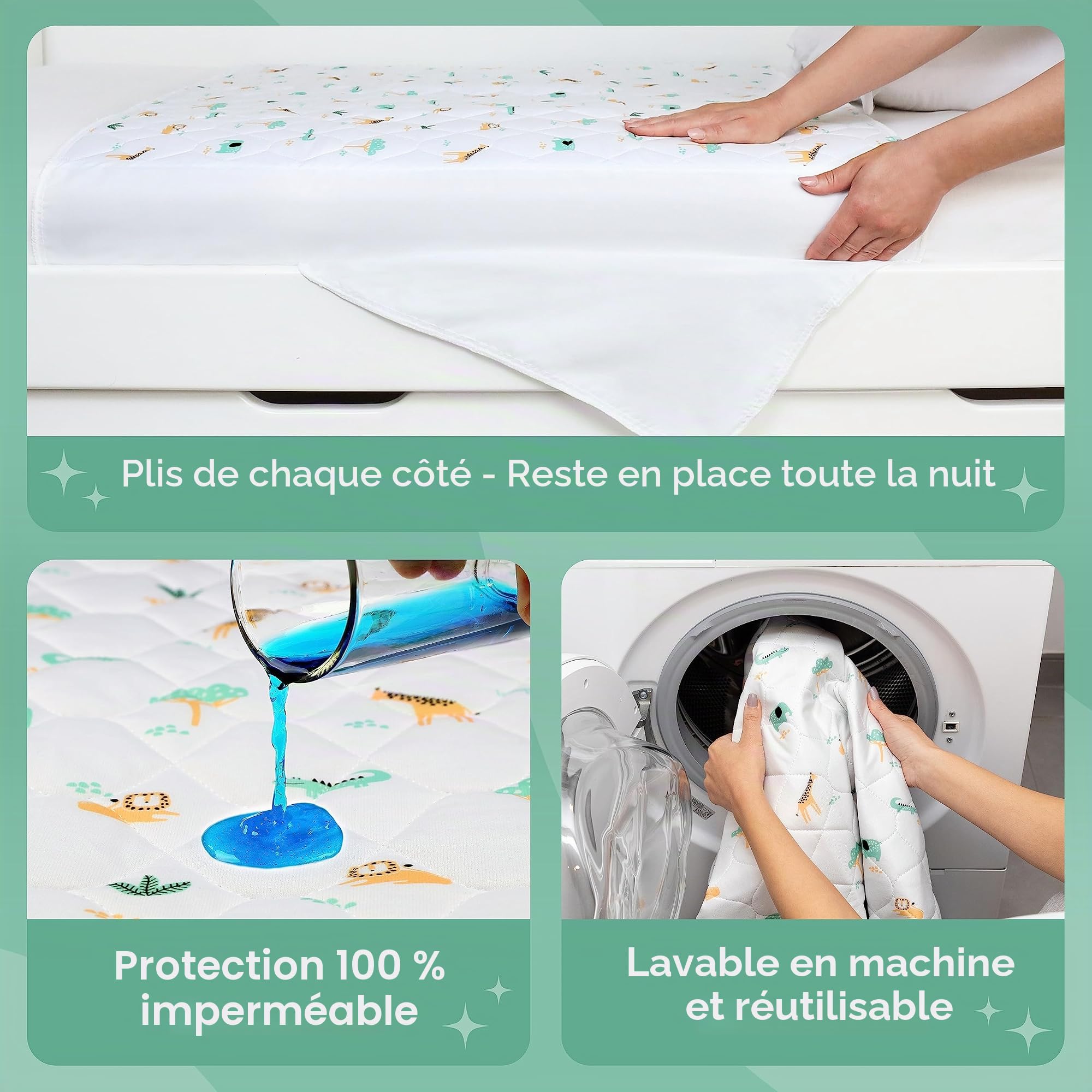 Tapis d'apprentissage de la propreté pour tout-petits avec plis – Tapis protecteur d'énurésie doux et imperméable pour enfants – Multi-couche antidérapant lavable pour incontinence – Absorbe jusqu'à