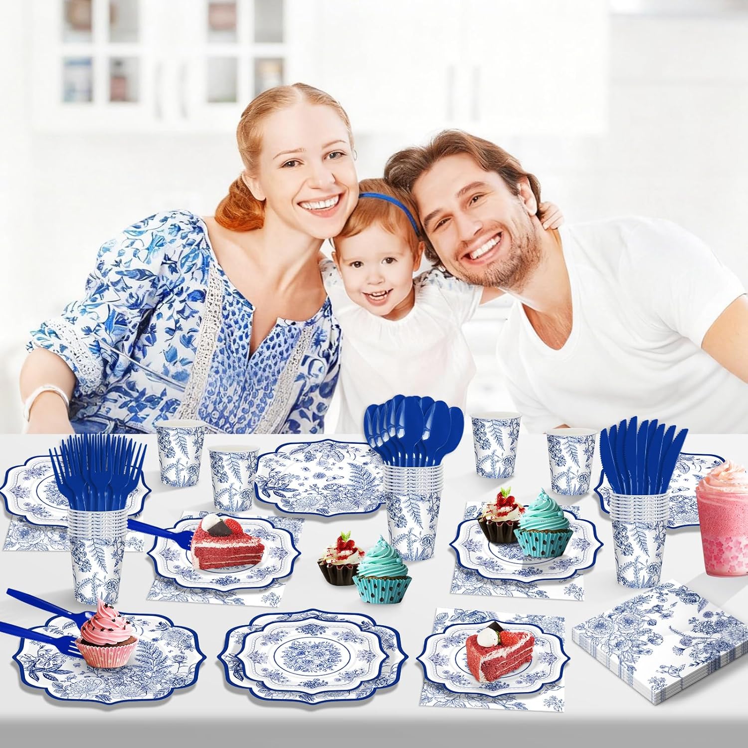 168 Pcs Blue and White Plates Serve 24 Guests Vintage Blue Floral Plates and Napkins Party Supplies Toile Paper Disposable Dinnerware Sets for Tea Party Birthday Bridal Shower