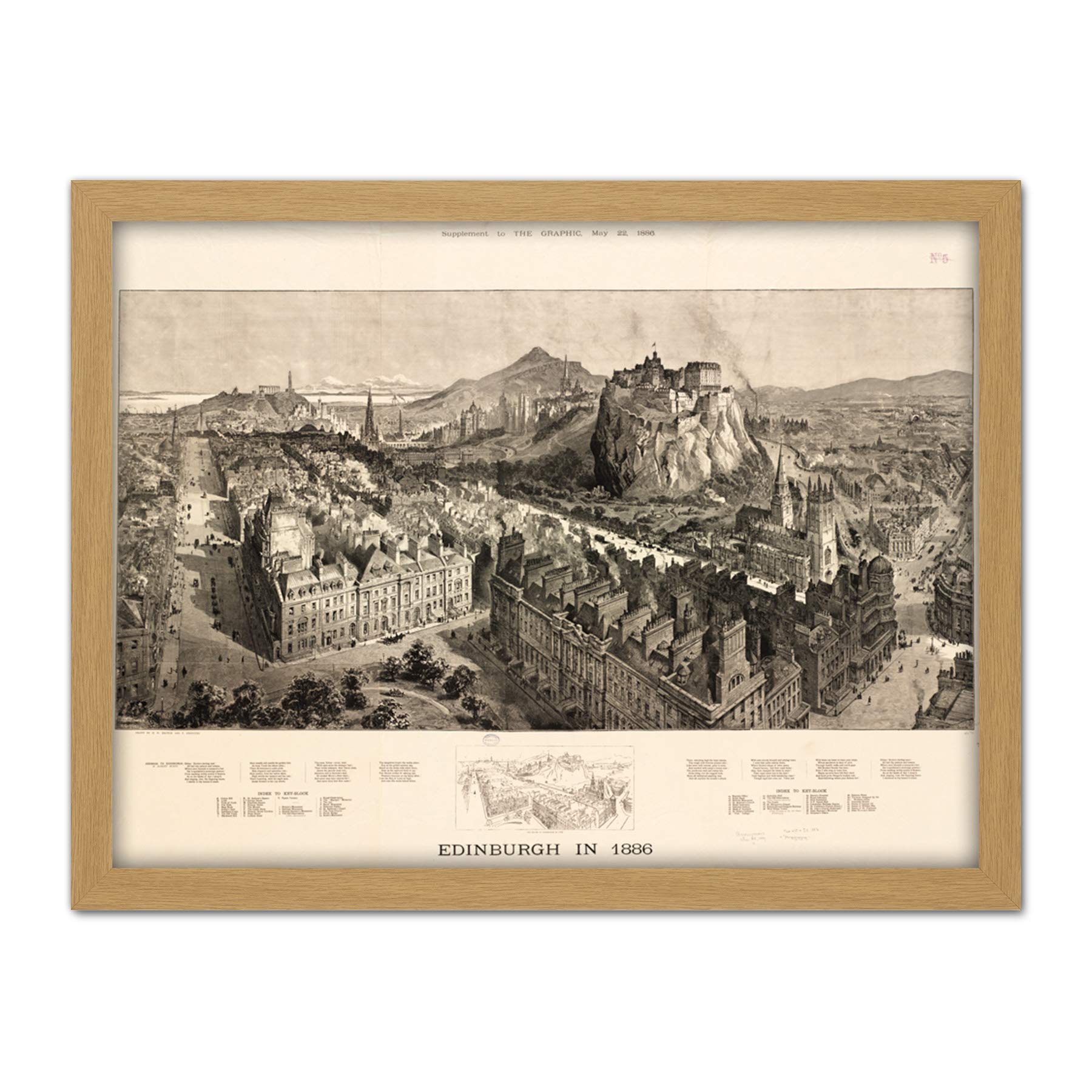 Brewer 1886 Pictorial Map Edinburgh Bird's Eye Wall Art Print - Large Framed Décor - Artery8