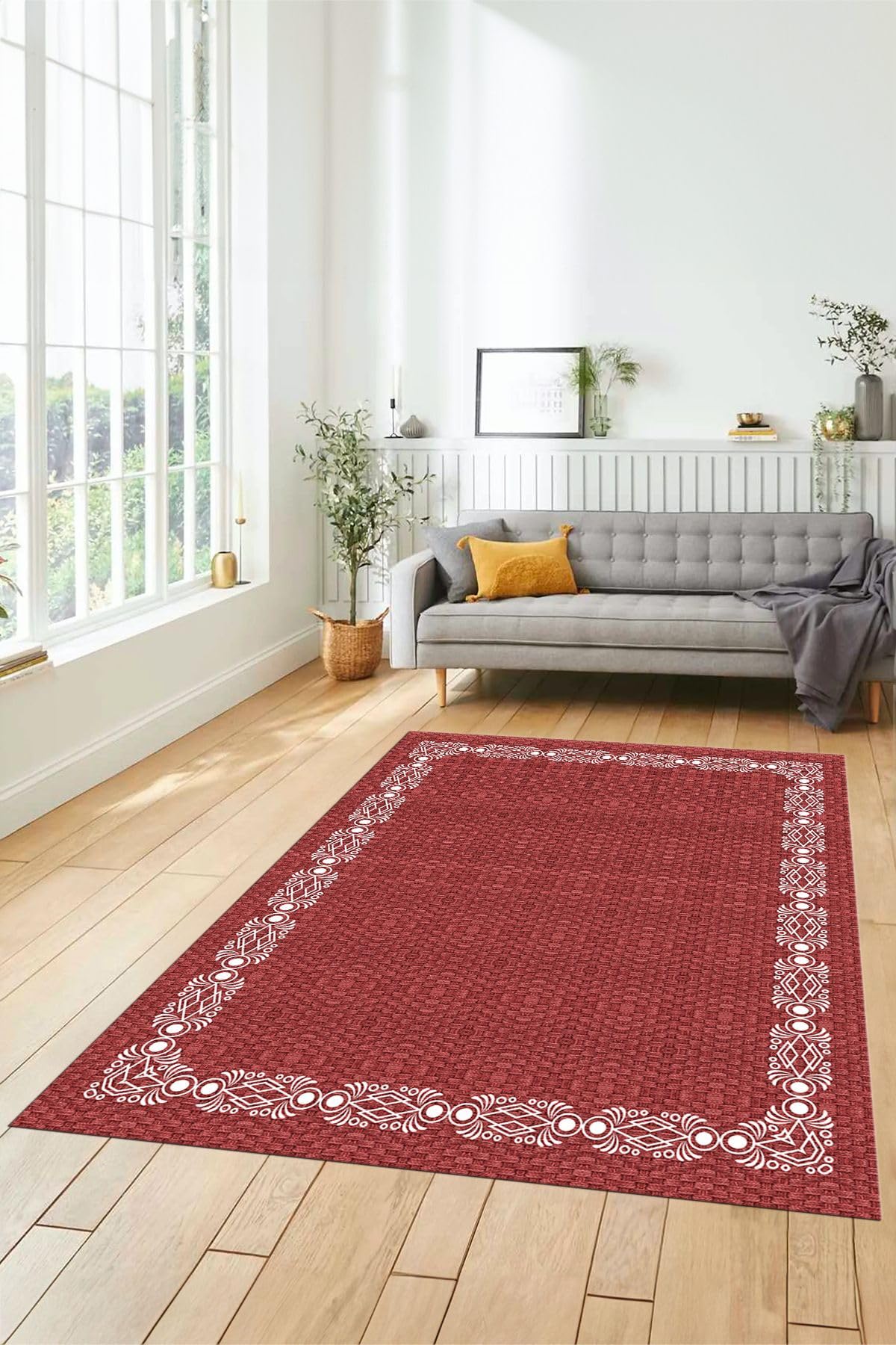 Evdeya Dijital Baskılı Kaymaz Taban Yıkanabilir Jüt Hasır Desen yolluk Mutfak Salon Halısı JÜT-14, Kırmızı, 120 x 250