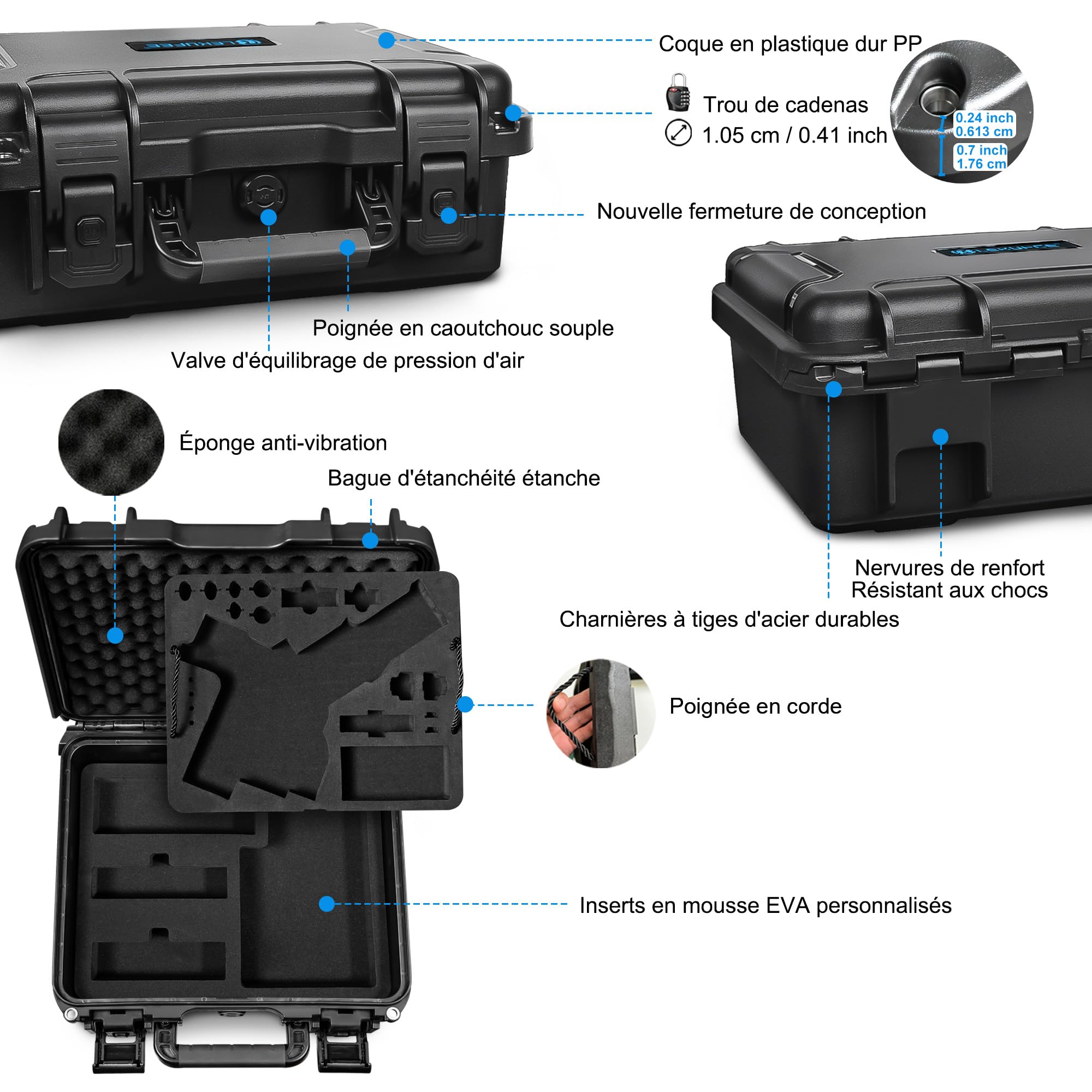 LEKUFEE Étui de Transport Étanche et Rigide pour DJI RS 4 Mini, Combo, Stabilisateur Gimbal,DJI Mic 3/2 /Mic Mini et Plus d'accessoires (Seulement l'étui)