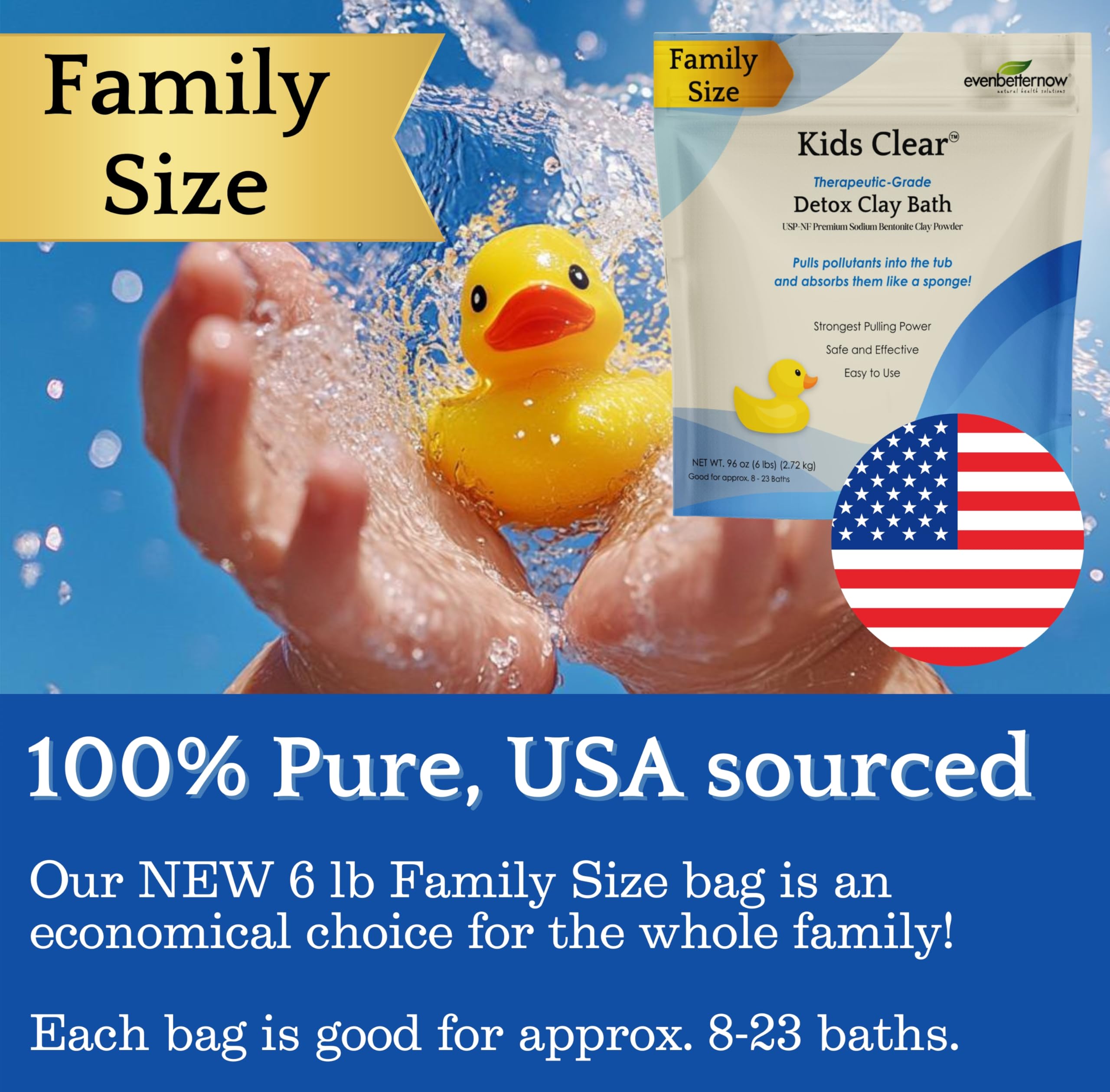 Evenbetternow Kids Clear Detox Clay Bath, Pure Sodium Bentonite
