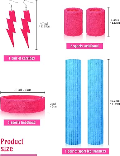 Miniatura 2 de SATINIOR - Conjunto de ropa de entrenamiento de los años 80 y 90 para mujer, accesorios, calentadores de piernas, vincha, muñequeras, aretes, traje