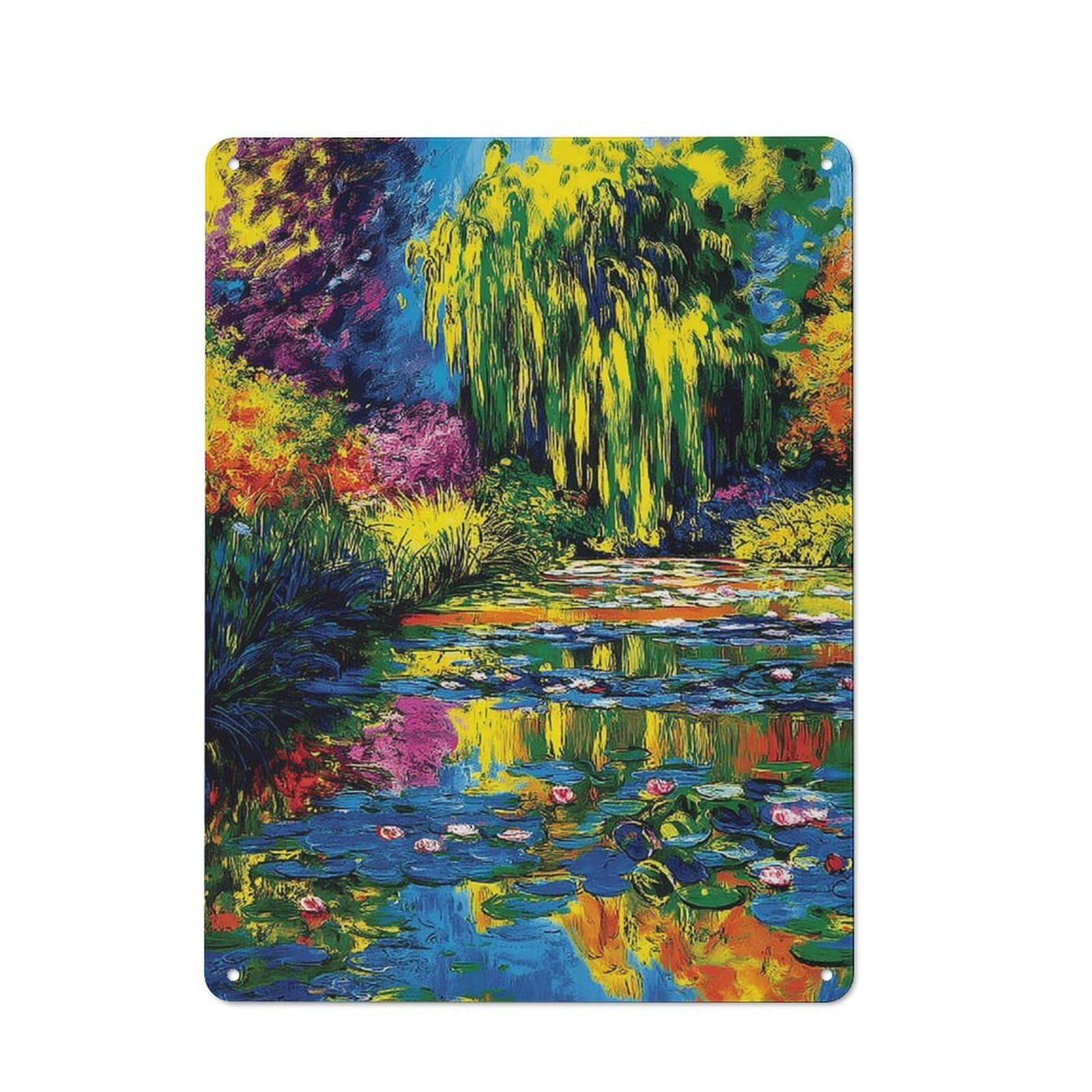 Junmoney Colorful Garden Pond Art Print Retro Metal Sign 40X30cm, Classic Pub Decor For Cafe, Pub, Workshop Or Home Bar, For Casual British Interiors