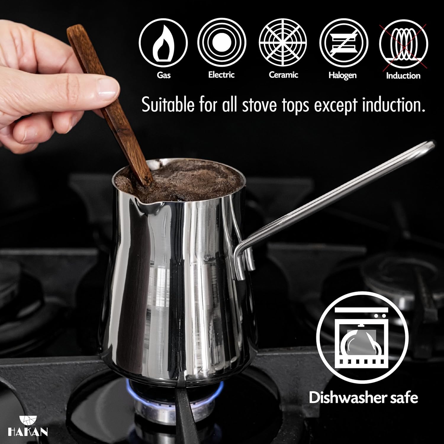 Hakan Topkapı Stainless Steel Turkish Coffee Pot, 16.9 Oz, 500 cc Midi Greek Arabic Coffee Maker with Spout, Stove Top Coffee Maker in Box, Milk Warmer with Handle, Chai Pot Cezve, Ibrik, Briki - Image 3