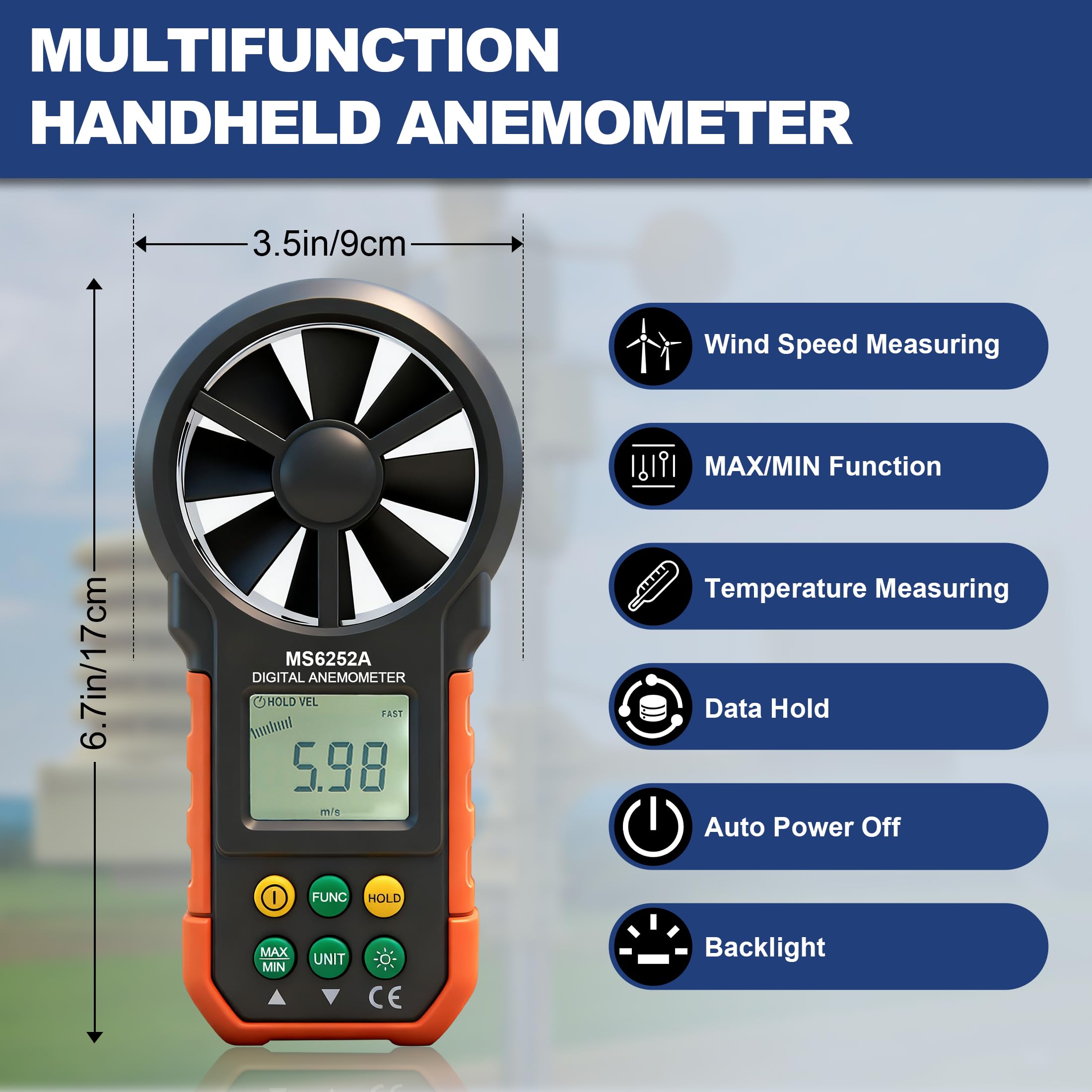 Anemometer Handgerät Windmesser Luftmengenmesser Drachensteigen, Klettern, Angeln, Bootssegeln Windmesser CFM Meter mit Hintergrundbeleuchtung