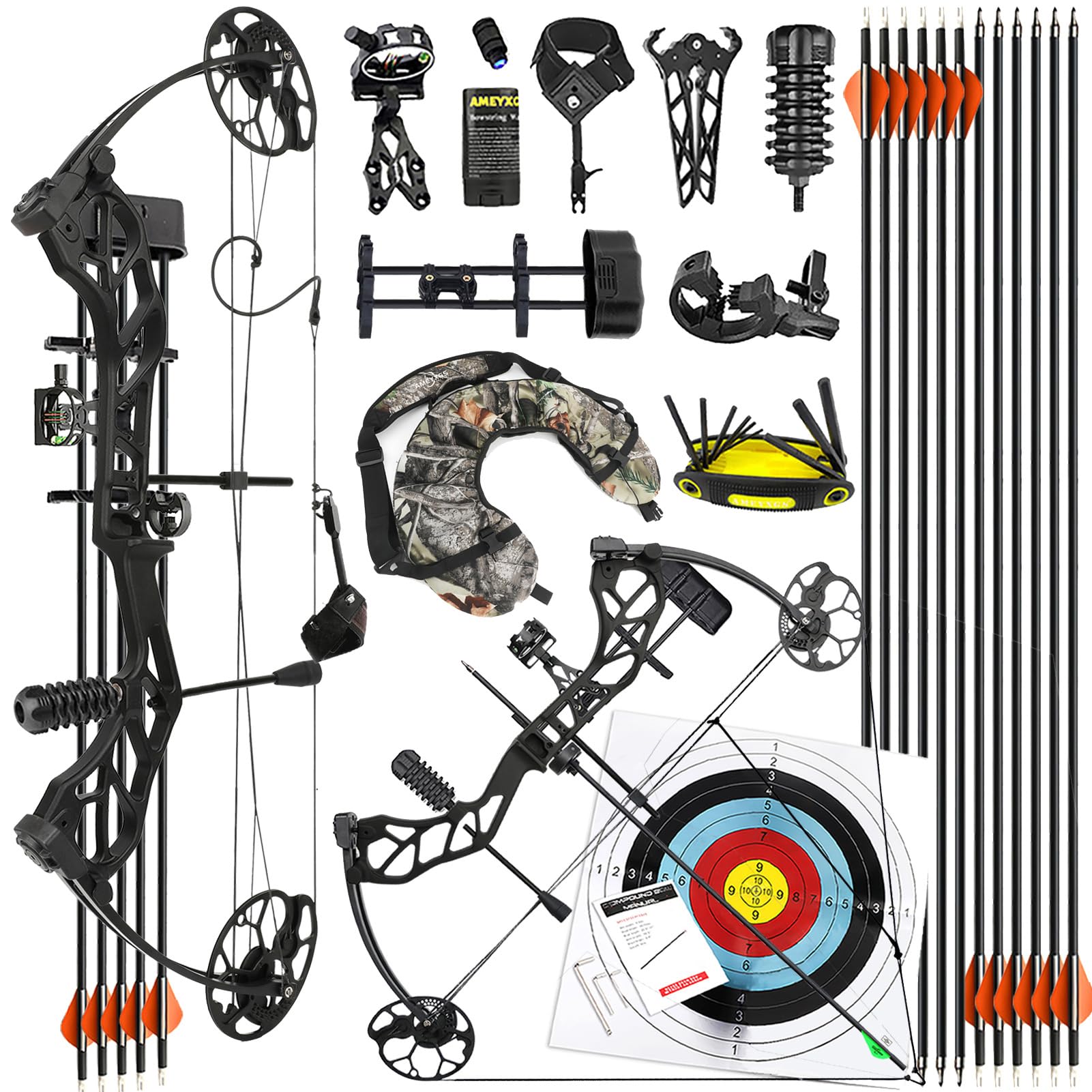 Kit Arco Compound Adulti 19-70 libbre 320fps Tiro con l'arco compound Set Arco Compound Arco composto composito Arco da Caccia e Pesca Principianti Archery Compound bow and arrow