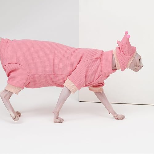 Miniatura 4 de Sphynx Traje con patrón de gofre, lindo juego de sombrero y camisa para mascotas, traje rosa y negro de Devon Cornish sin pelo, (S, rosa)