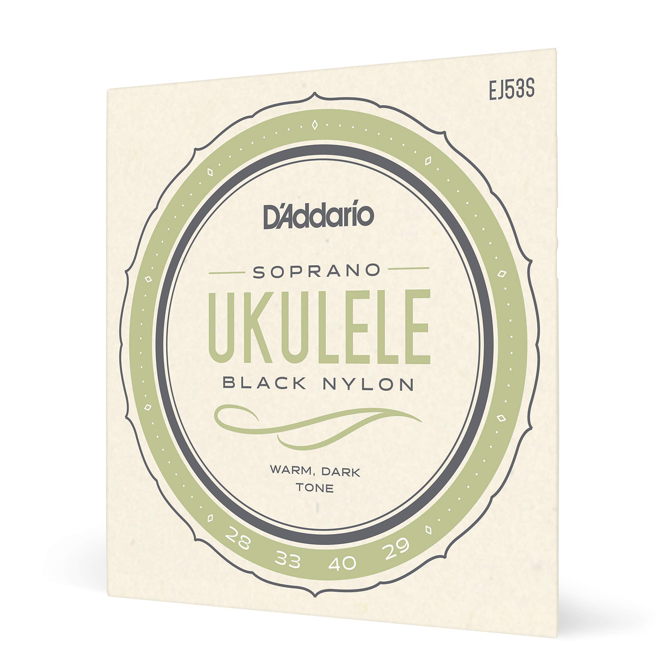 D'Addario Soprano Ukulele Strings, Black Nylon, EJ53S, 4-String Set, Pack of 1