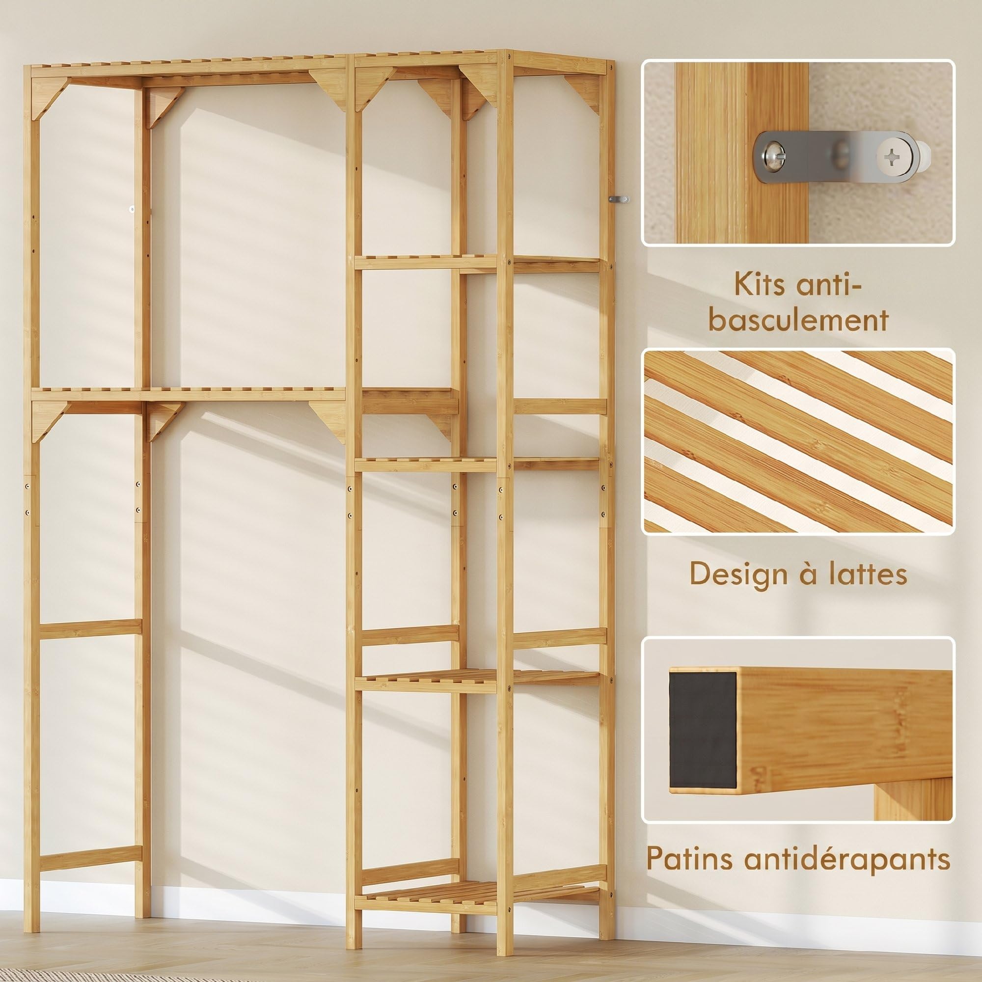 HOMCOM Étagère au-Dessus de Machine à Laver en Bambou, Meuble de Salle de Bain Moderne avec Étagères Réversibles, Meuble de Rangement pour Buanderie, Salle de Bain, Bois Naturel