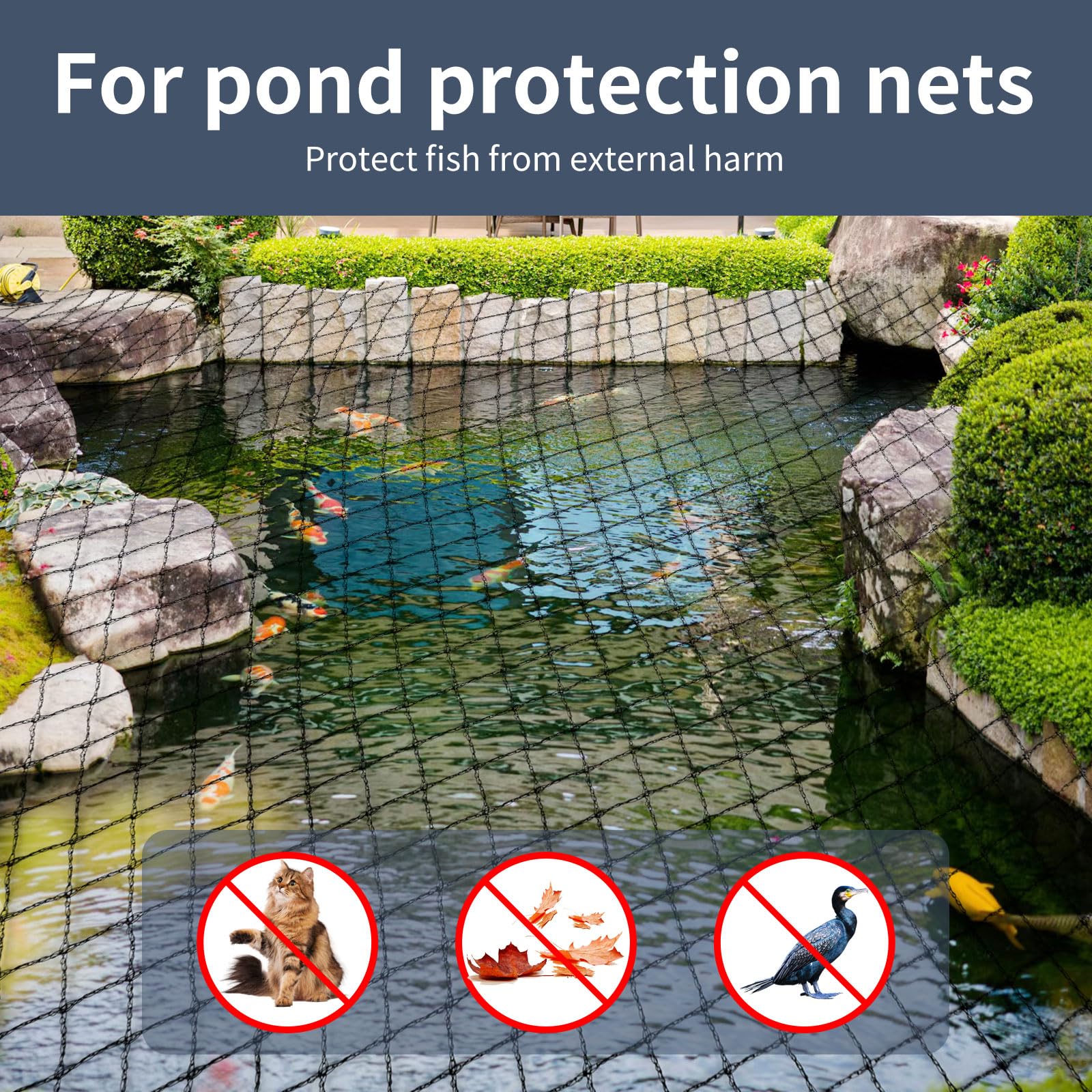 black netting for fish ponds Amazon.com : XMdeliverReach Koi Fish Pond Netting Shield 14ft x 14ft, Black  Heavy Duty Pool Leaf net Cover, Protects Garden Pond from Heron, Birds,Cats  & Predators Away, Durable & Stakes Included (Black) :