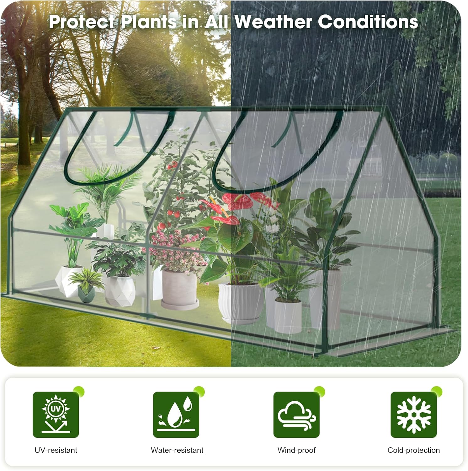 Mini Greenhouse for Indoor Outdoor, 47x 23 x 23' Portable Greenhouses for Outdoors with Roll-up Zipper Door, Waterproof UV-Resistant Green House for Indoor Outside