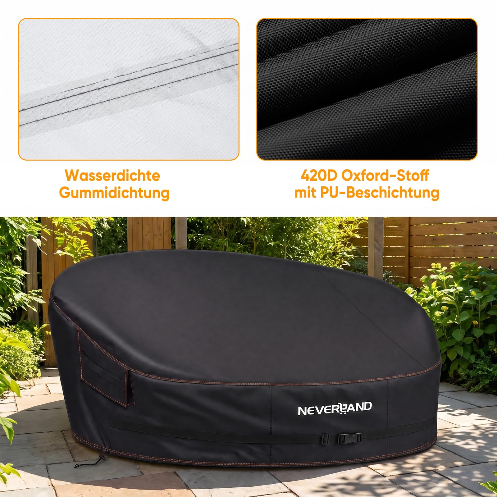 NEVERLAND Housse de protection imperméable pour île de soleil - En tissu Oxford avec revêtement en polyuréthane - Avec 2 ouvertures d'aération, poignées de transport et sangle à clic - Noir - S - 165