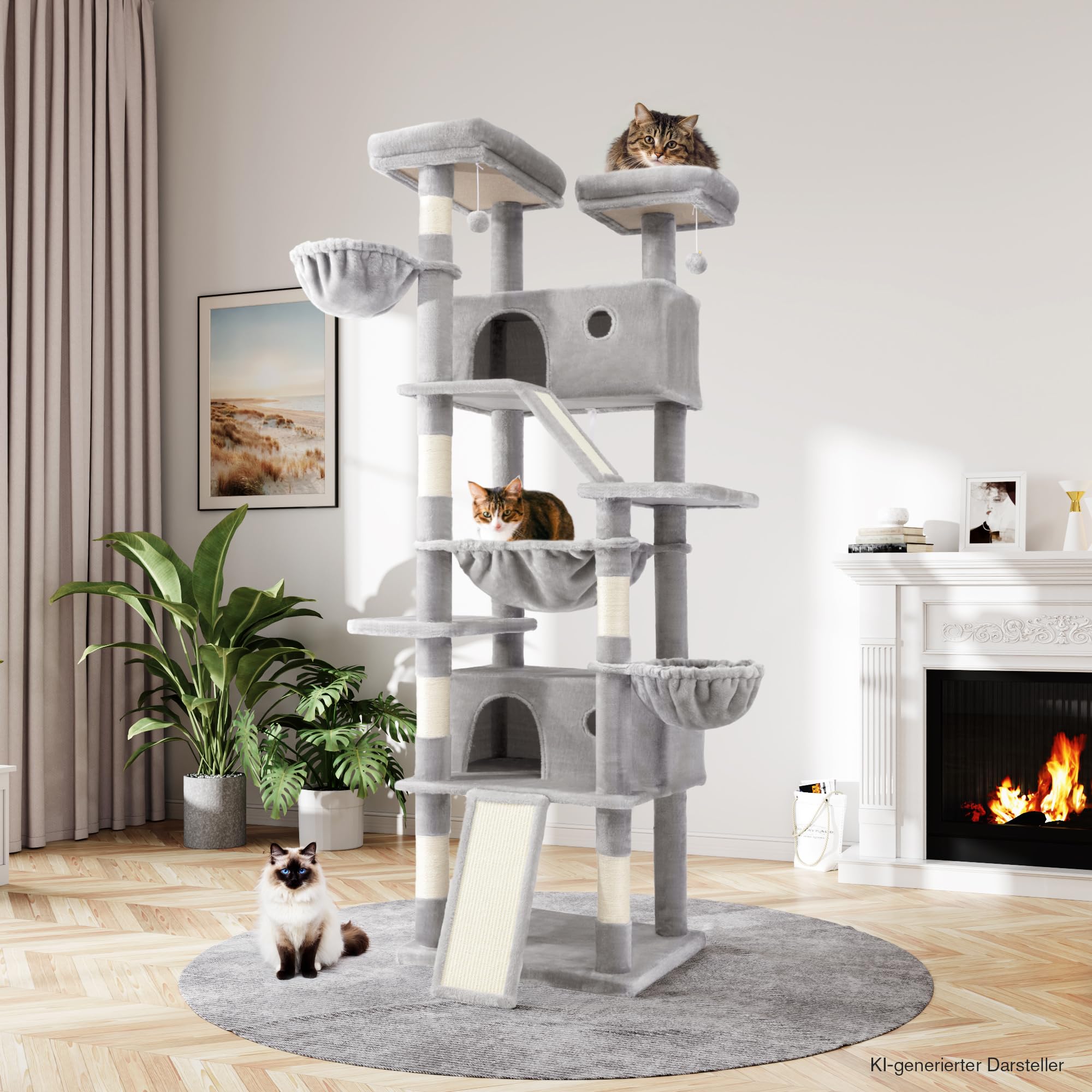 MUTICOR 81 inches Multi-Level Tall Cat Tree Tower for Indoor Kitties/Large Climbing Tree House for Big Feline/Condo/Sisal Scratching Posts/Plush
