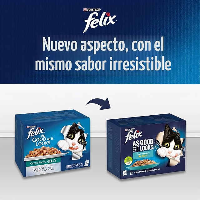 Foto 4 de 8 de Felix As Good As It Looks Doubly Delicious - Comida húmeda para Gatos Adultos en gelatina (120 x 100 g)