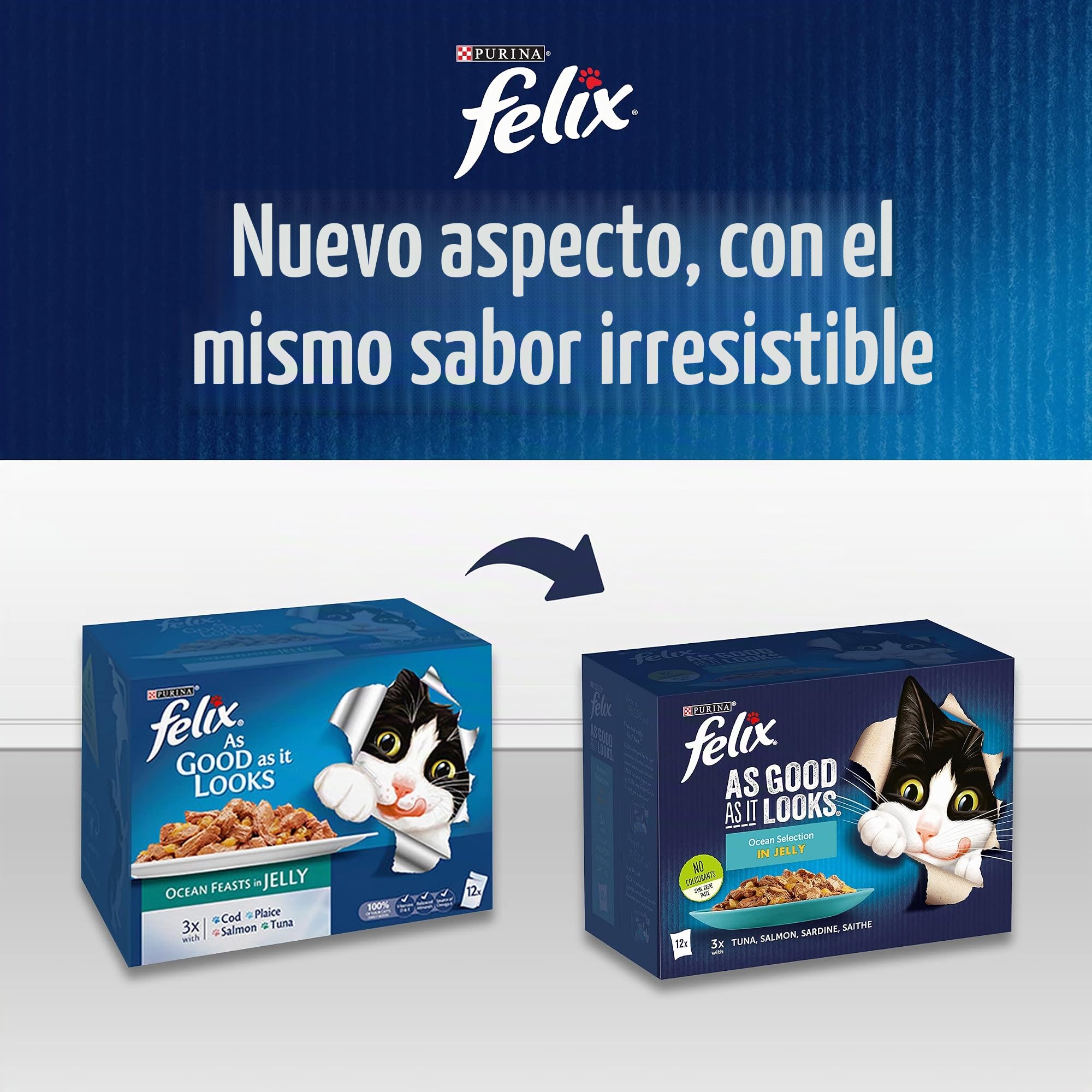 Felix As Good As It Looks Doubly Delicious - Comida húmeda para Gatos Adultos en gelatina (120 x 100 g)