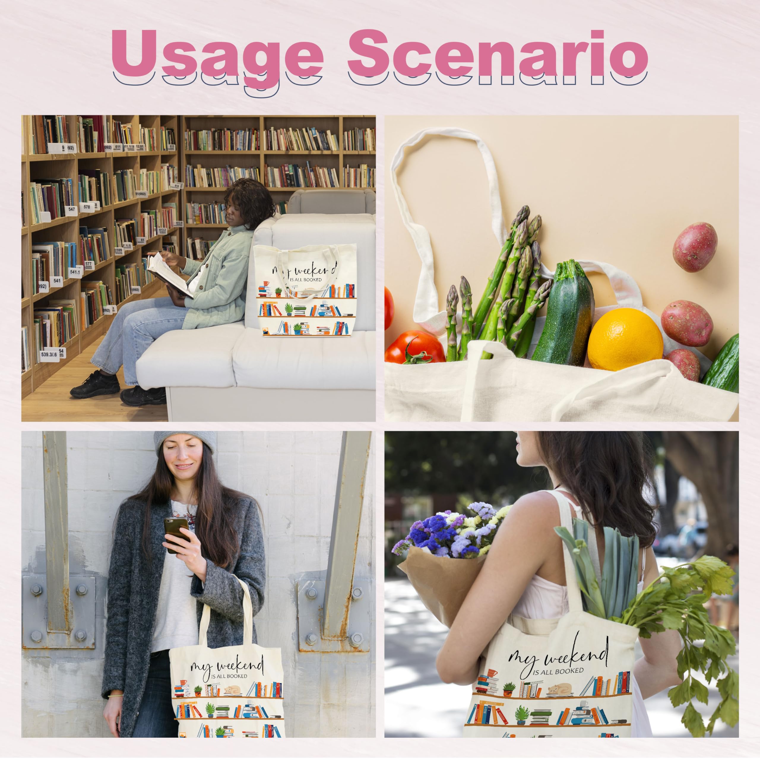 Book Tote Bag, Bookshelf Tote Bags, Book Lovers Gifts, Aesthetic Canvas Tote Bag For Shopping, Library Book Bag For Women Friends Family Teacher Colleagues -44 - Image 3