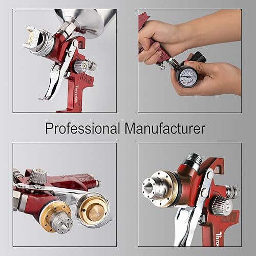 Vista 6 de Kit profesional de pistola de pulverización HVLP con boquillas de 1.4/1.7/0.079 in y regulador de aire, para pintura automática, imprimación y capa