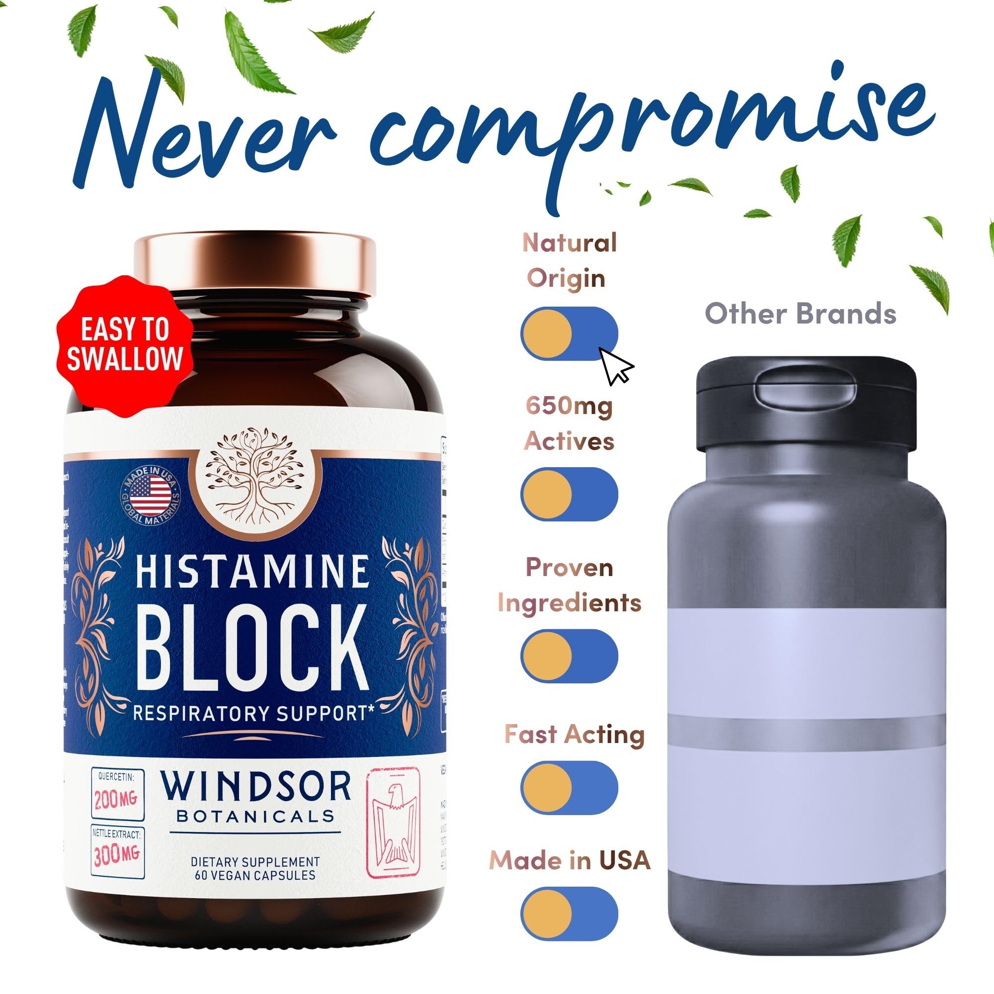 Histamine Blocker for Allergies - Quercetin, Stinging Nettle Flavonoids Natural Antihistamine Tablets - Allergy Relief Supplements & Antihistamines for Adults - 60 Vegan Histamine Block Capsules — Amazon image 6