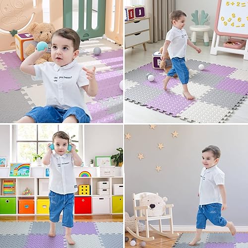 Miniatura 6 de Tamiplay Tapete de juego de espuma de 16 azulejos para bebé, suaves y seguros, tapetes de espuma EVA para el piso, tapete cuadrado de juego para