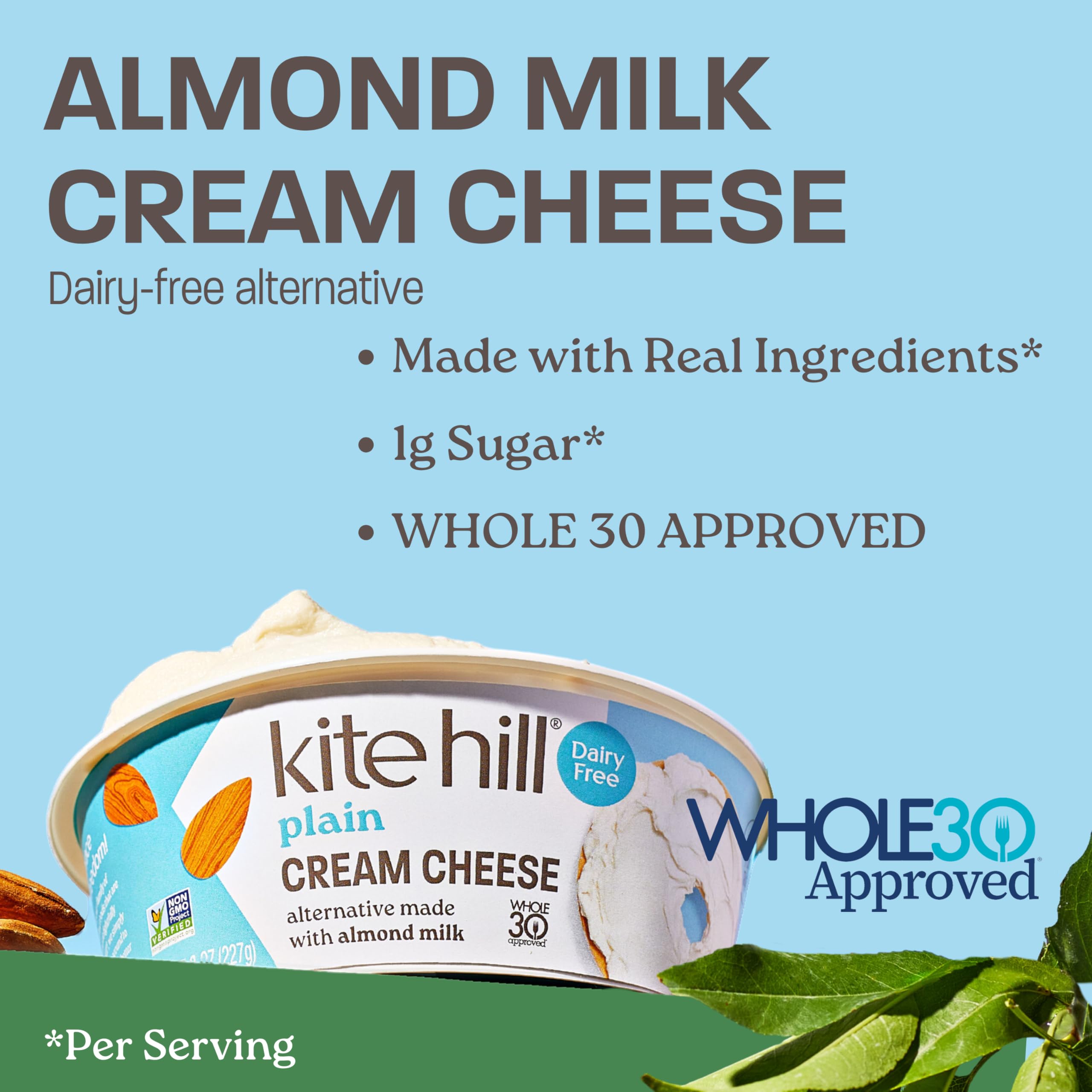 Kite Hill Plain Almond Milk Cream Cheese Style Spread 8 Ounces Dairy Free Whole 30 Approved Gluten Free — view 4