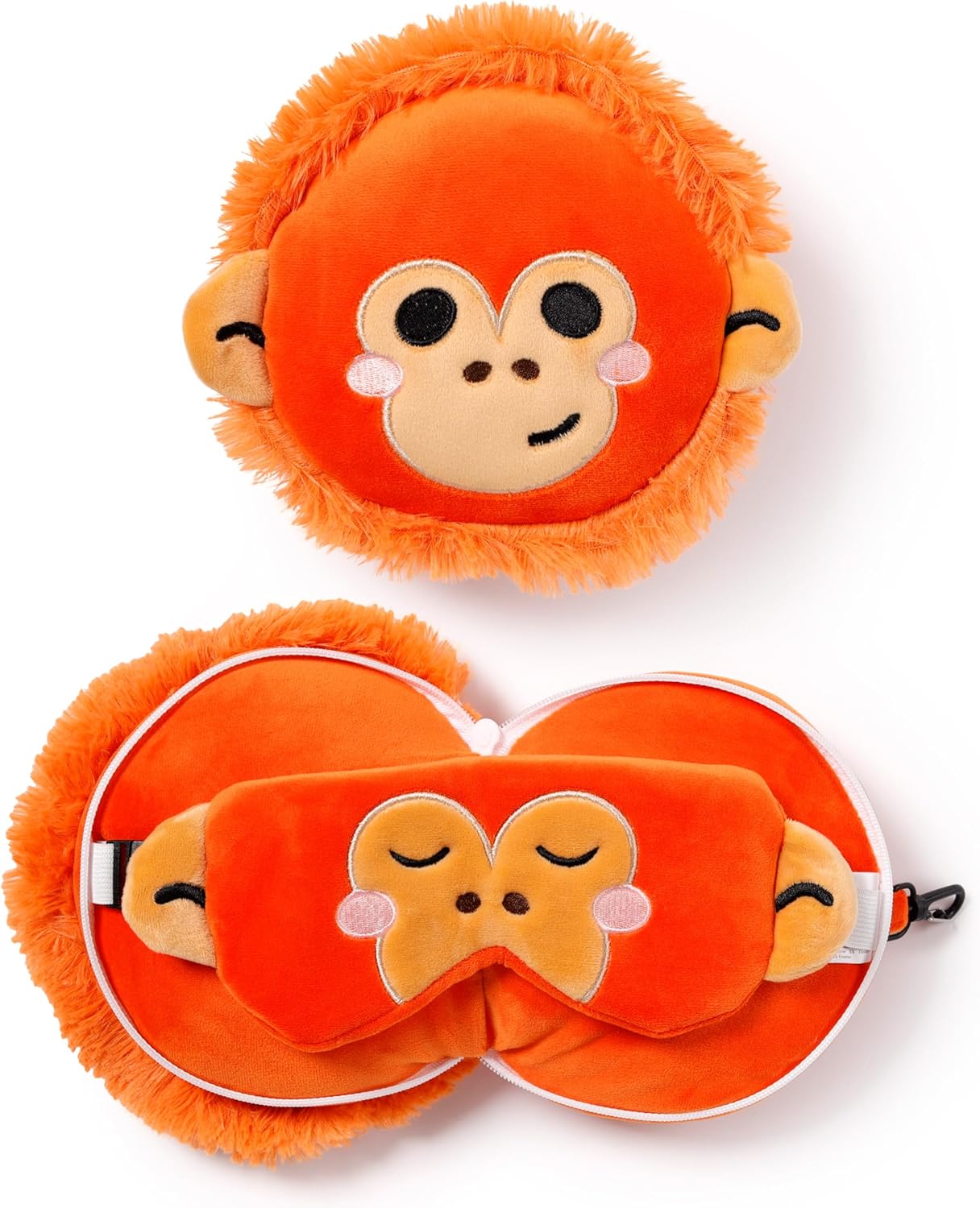 Relaxeazzz Adoramals Orangutan Round Plush Travel Pillow & Eye Mask – Sleep Eye Mask Masks – Kids Travel Accessories For Sleeping Airplane – Flight Plane Neck Pillow Pillows