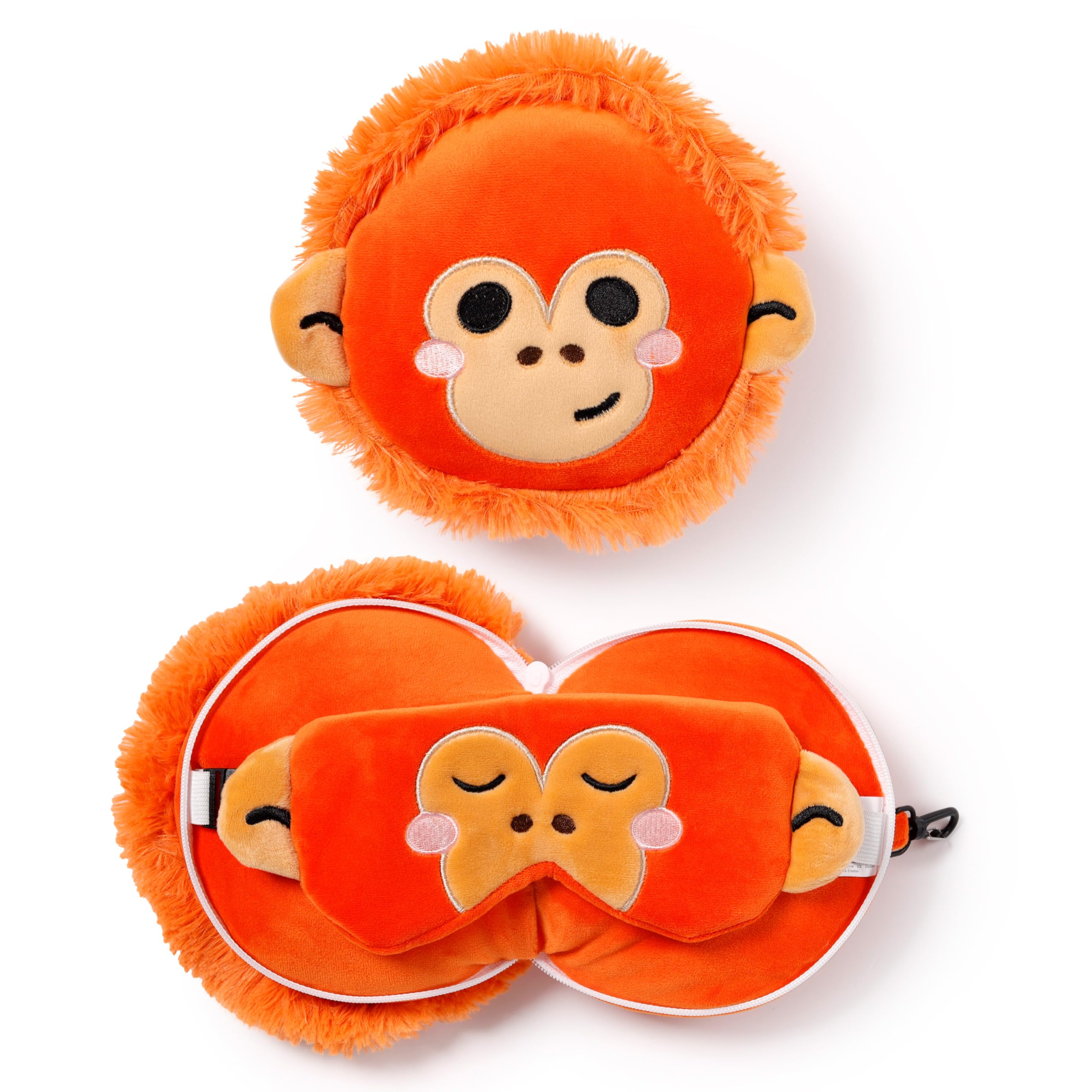 Relaxeazzz Adoramals Orangutan Round Plush Travel Pillow & Eye Mask - Sleep Eye Mask Masks - Kids Travel Accessories For Sleeping Airplane - Flight Plane Neck Pillow Pillows