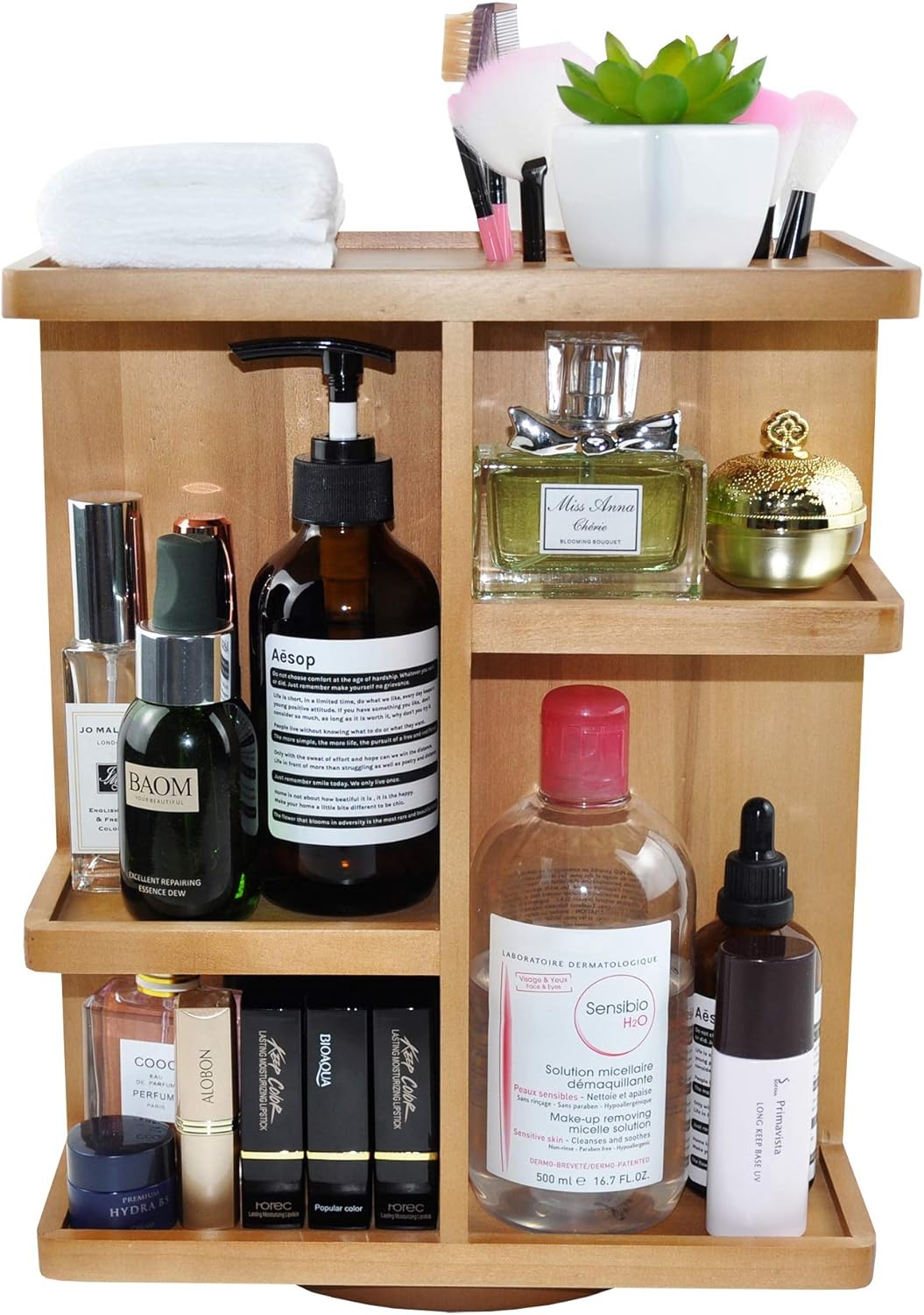 Spiretro Rotating Cosmetic Modular Organizer, Multi-Function Storage, 360 degree Carousel for Makeup, Toiletries, Vanity, Desk, Countertop, Bedroom, Closet, Solid Natural Wood with Acacia Brown