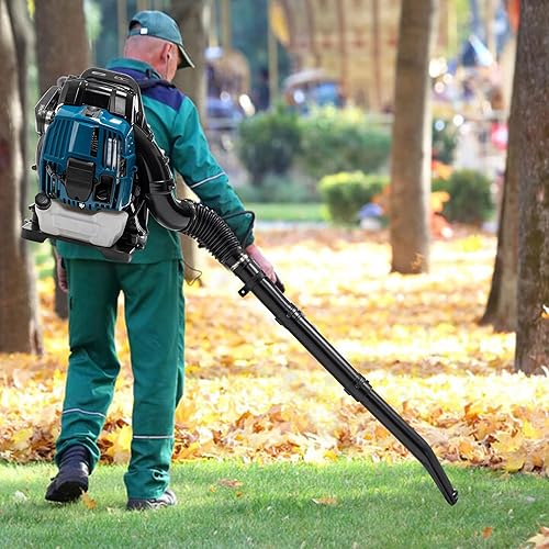 Miniatura 7 de Soplador de hojas de mochila, soplador inalámbrico a gas con sistema de arnés ergonómico, motor de 4 ciclos de 75.6 cc, 894 CFM, 192 MPH, hojas de