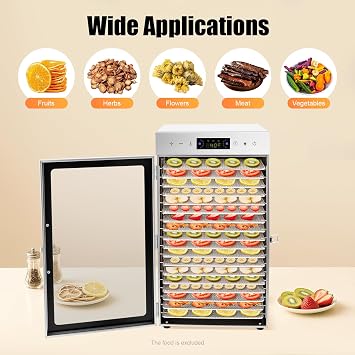 18 Trays Food Dehydrator Machine, 800W Large Commercial Food Dehydrator 110V Fruit and Meat Dehydrator Stainless Steel Food Dehydrated Dryer w/LED Light and Timer Setting for Fruits Meats Vegetables