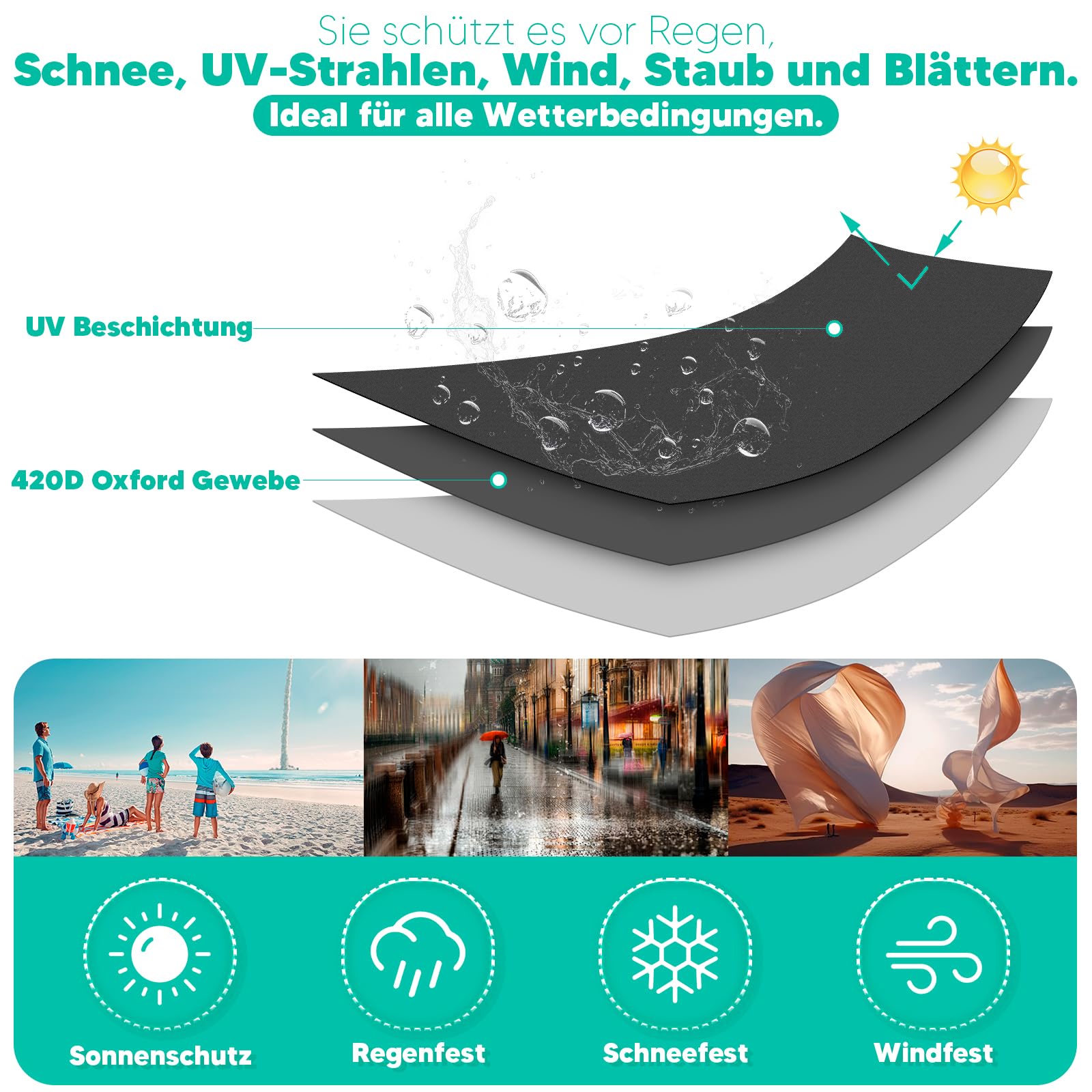 Strandkorb Schutzhülle 420D Oxford Wasserdicht Strandkorbhülle UV-beständige Abdeckung Abdeckhaube für Strandkörbe 120x90x160/145cm