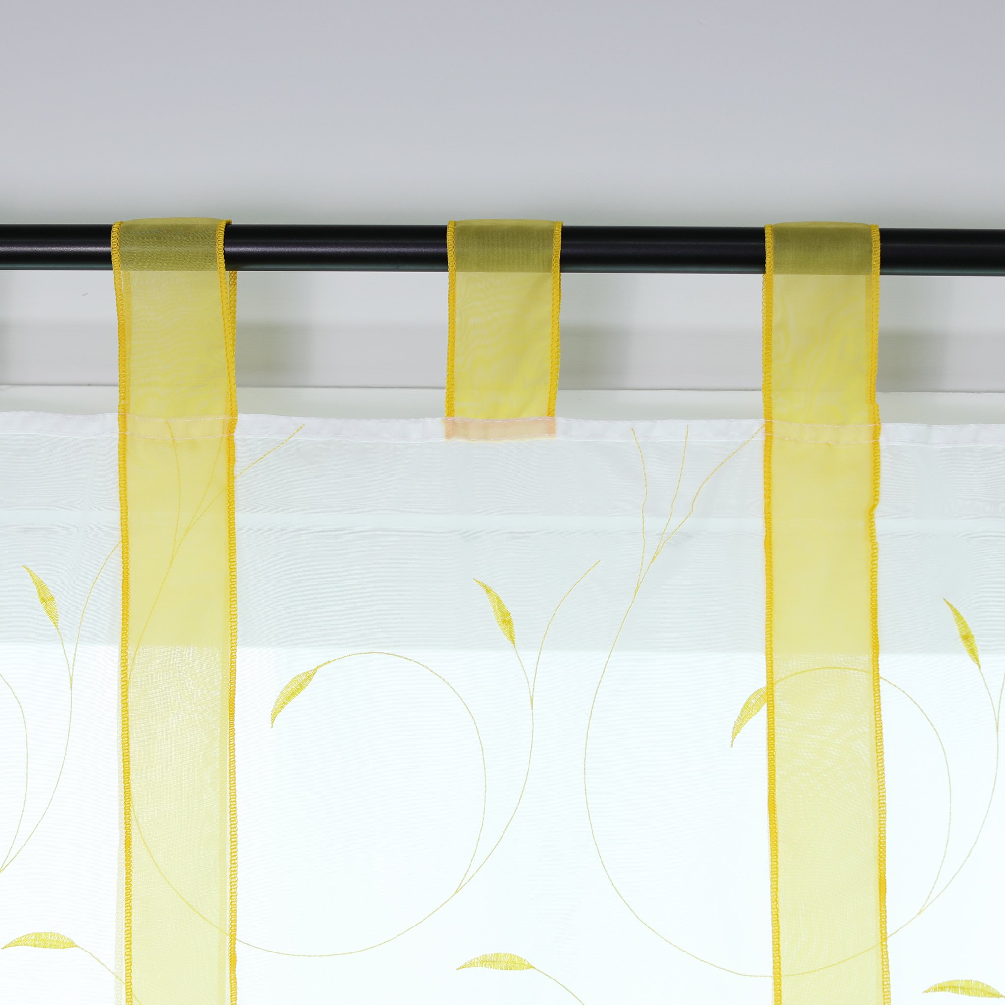 Joyswahl Elena Roman Blind Voile Transparent Roman Curtain Embroidery Leaves Curtain W x H 60 x 140 cm Yellow Pack of 1 - Image 3