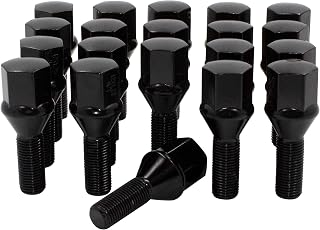 Wheel Accessories Parts 20 Pcs 12mm 1.25 Thread Acorn Seat Lug Bolt 19mm Hex 28mm Thread Length Black Fits Chrysler 200 | Dodge Dart | 2016+ Jeep Cherokee | 2017 + Jeep Compass