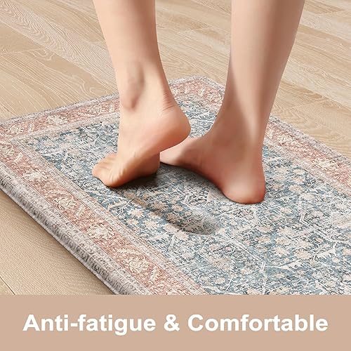 Vista 11 de KIMODE - Juego de 2 tapetes de cocina antifatiga, estilo vintage, antideslizantes, impermeables, ergonómicos, acolchados, cómodos para lavandería