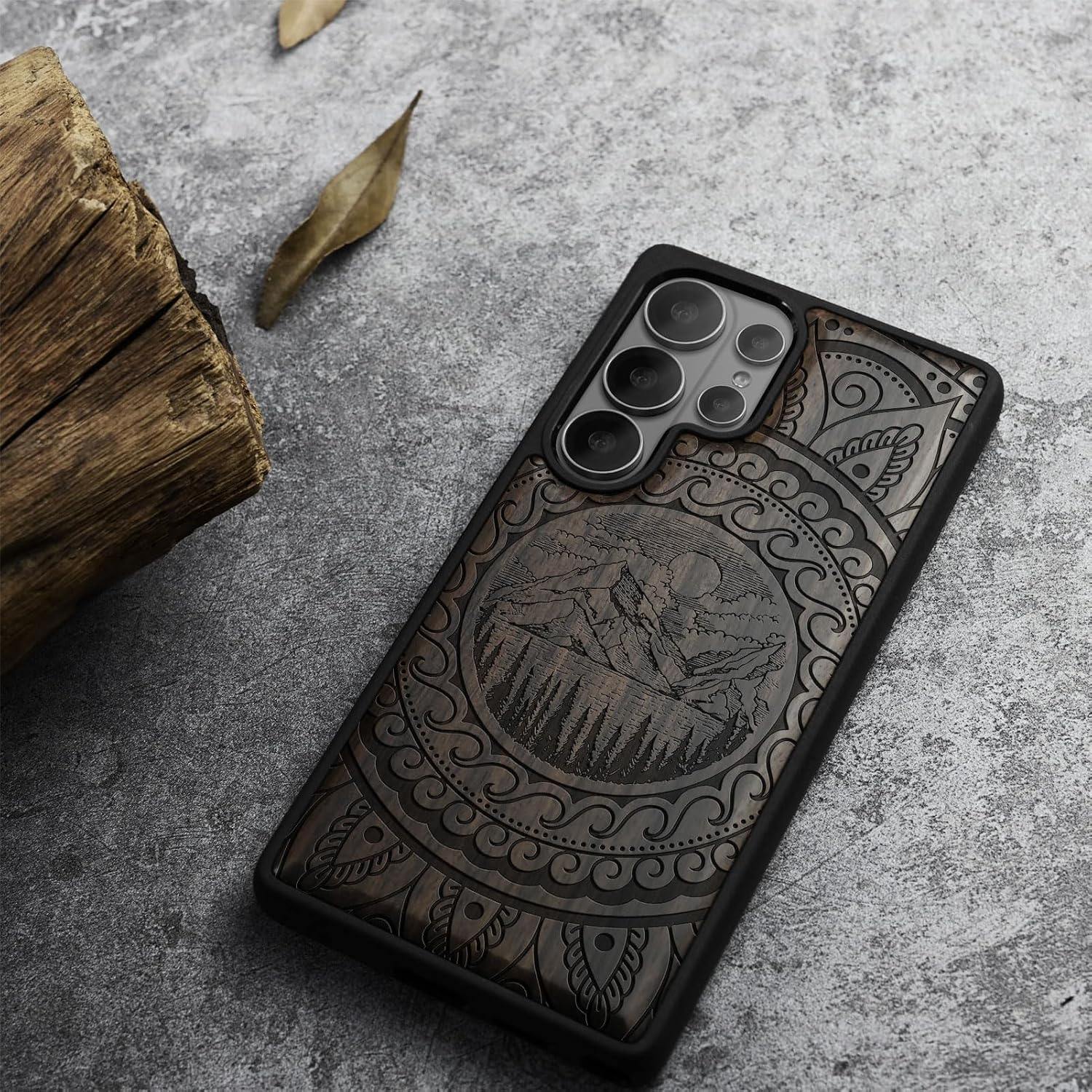 Carveit Magnetic Wooden Case for Samsung Galaxy S26 Ultra Case 2026, TPU Shockproof Cover & Wood Artisan Engraved, Compatible with MagSafe Wireless Chargers (Paisley and Nature in Harmony) Blackwood