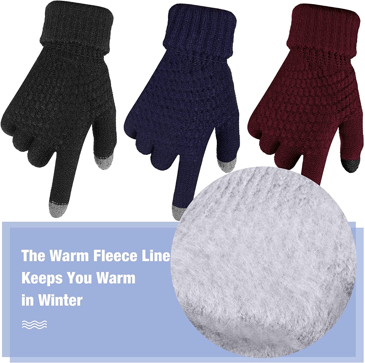 CHAMBYAL Cozy Winter Gloves for Women, Woolen Lined for Extra Warmth Multicolor Pack of 2 Free Size 2