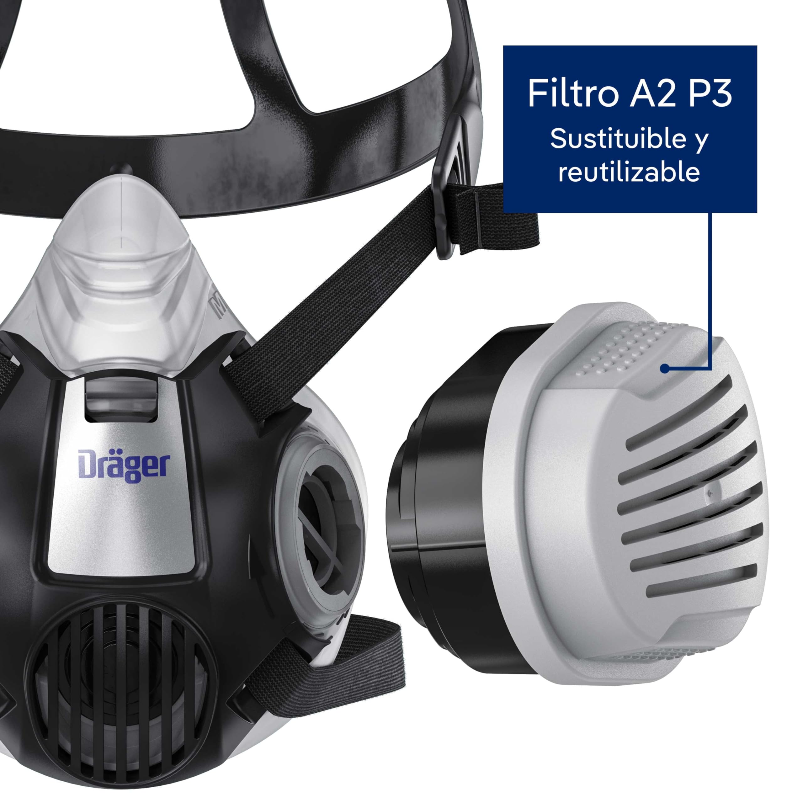 Dräger X-plore 3300 Semimáscara con filtros A2P3 R D Máscara de protección respiratoria homologada para pintura, agricultura, fumigantes, insecticidas, tintes y partículas | Diversas tallas