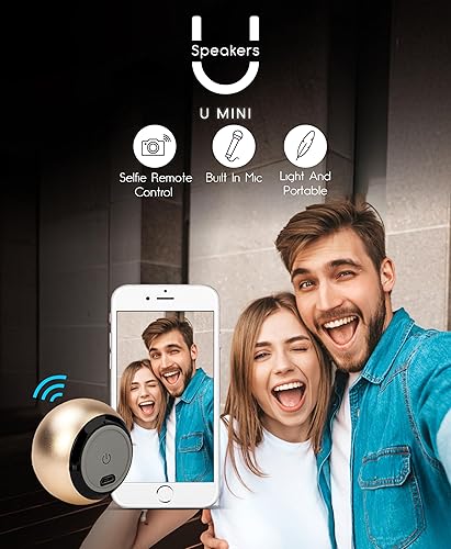 Miniatura 4 de Fashionit U Mini - Pequeño altavoz Bluetooth inalámbrico, micrófono y obturador remoto, altavoces Bluetooth portátiles, sonido rico para el hogar y