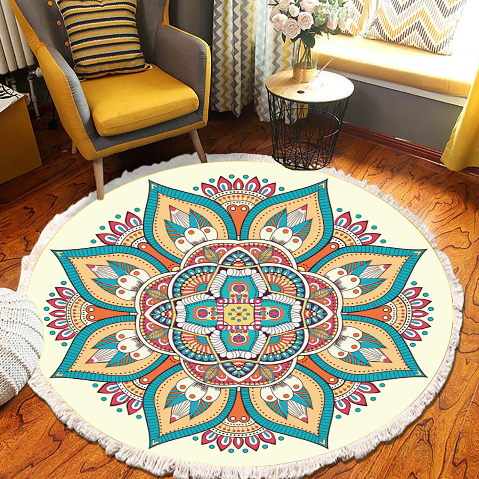 Tapis rond bohème coloré pour égayer votre entrée ou cuisine