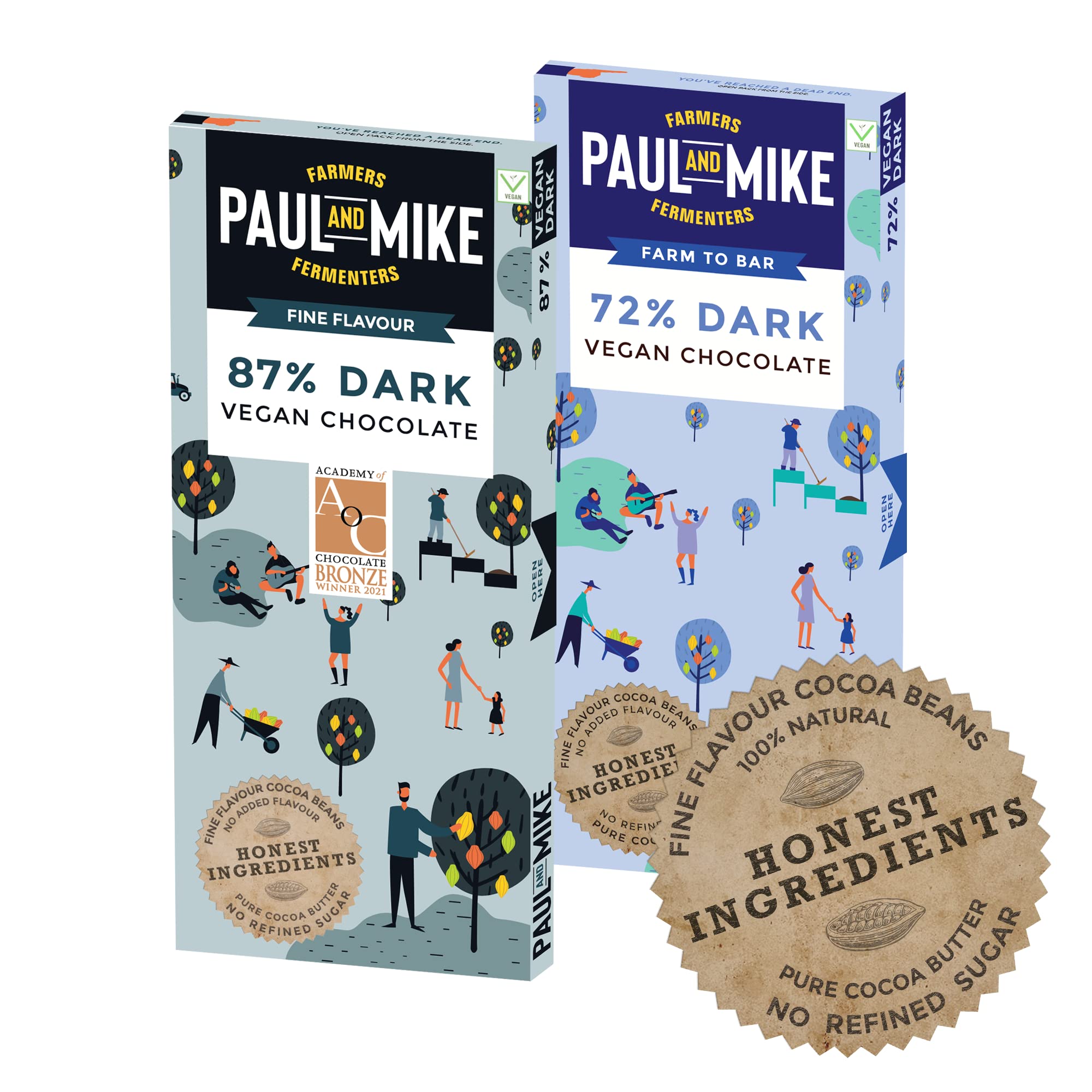 Paul And Mike Dark Vegan Chocolate Combo- 87% & 72% Plain, 68 g (Pack of 2)