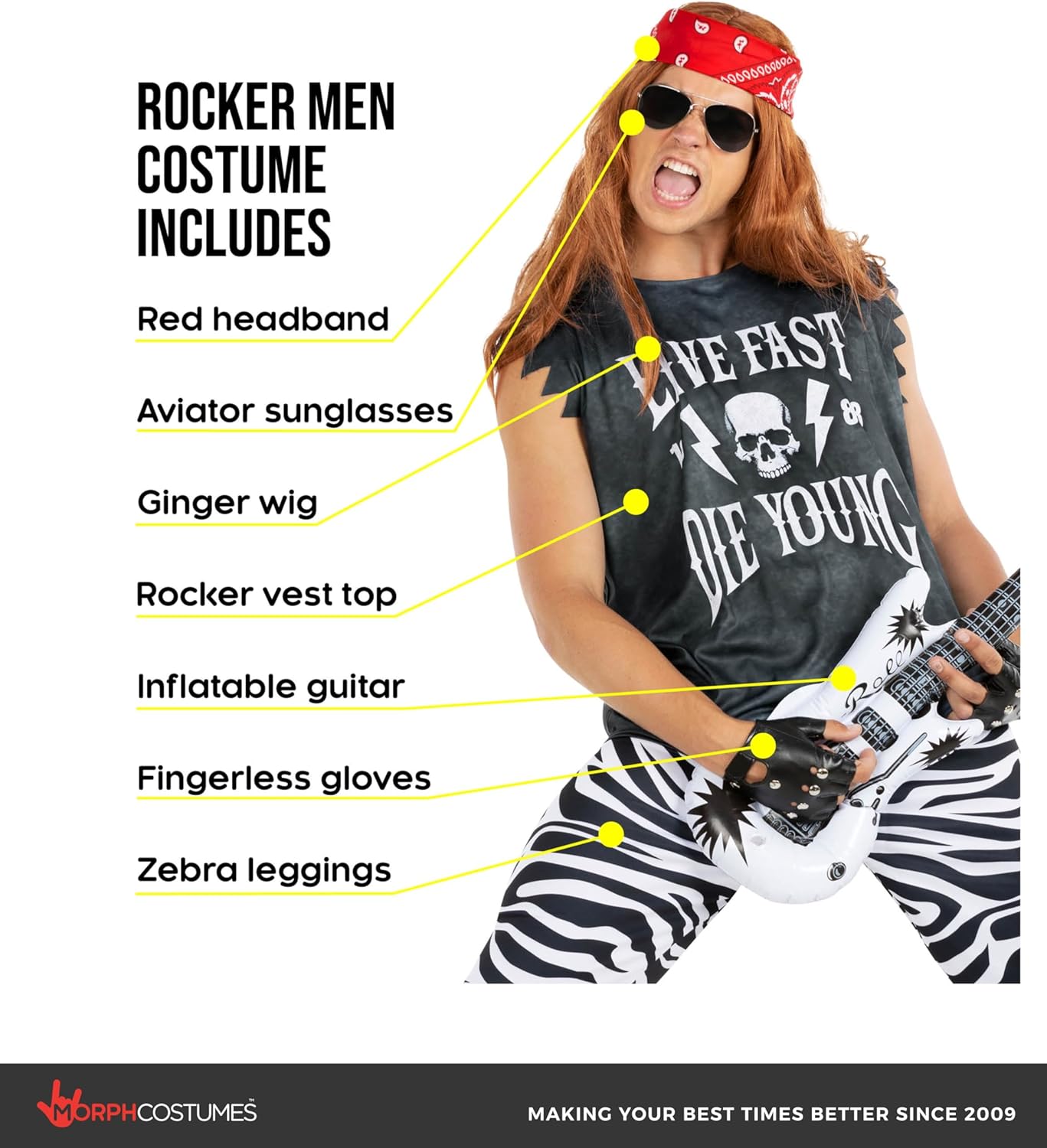 Morph Rock Star Costumes for Men 80's Mens Rocker Costume Punk Outfit 80s Rocker Costume Men Halloween Costumes for Adults