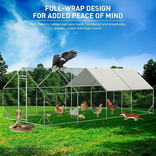 Miniatura 31 de Gallinero de metal grande mejorado de 10 x 26 x 6.6 pies con corrido para 30 pollos, corridos de pollo para patio con cubierta para resistente al