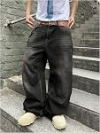 SHENHE Baggy Jeans Y2k Large jambe basse hausse Hip Hop Patineur Jeans Pantalons denim pour homme