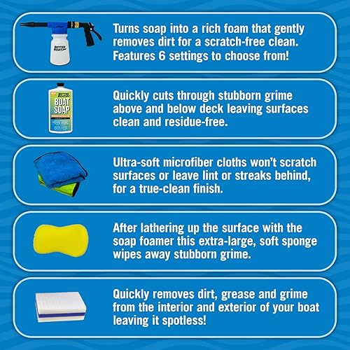 Miniatura 3 de Kit de limpieza de barco, jabón de lavado, pistola de espuma, esponja, paños de microfibra, limpiador marino para pontón, pesca, botes de lubina,